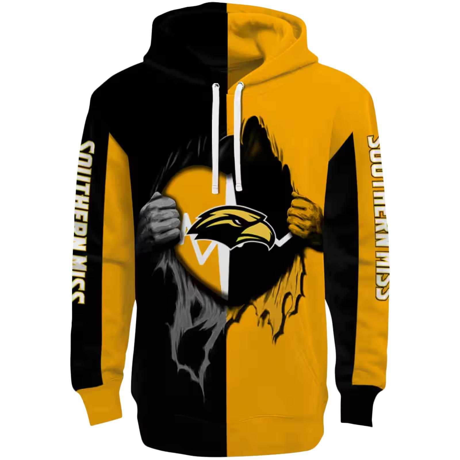 Southern Miss Golden Eagles Heartbeat Graphic Black Hoodie