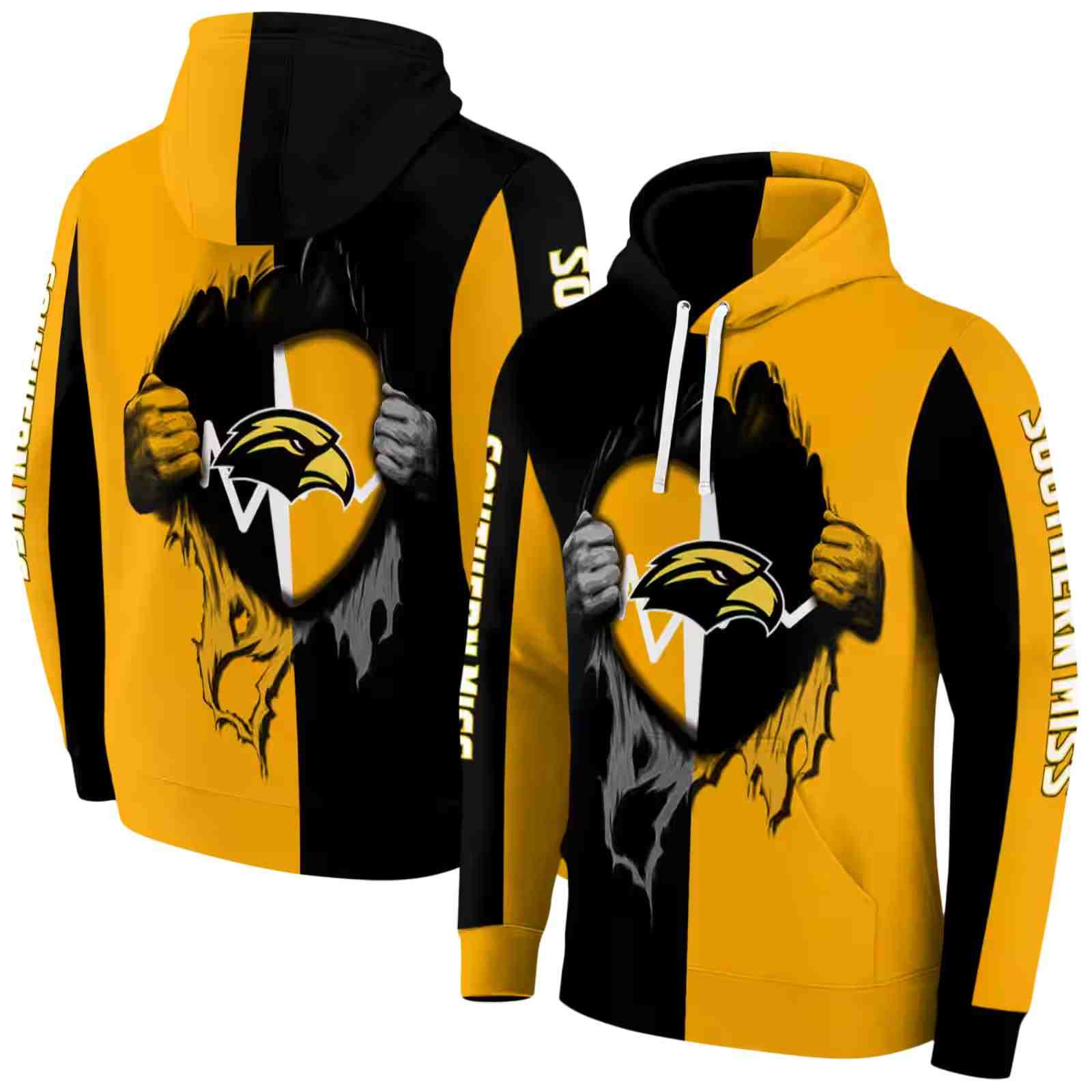 southern miss golden eagles heartbeat graphic black hoodie fashion forward