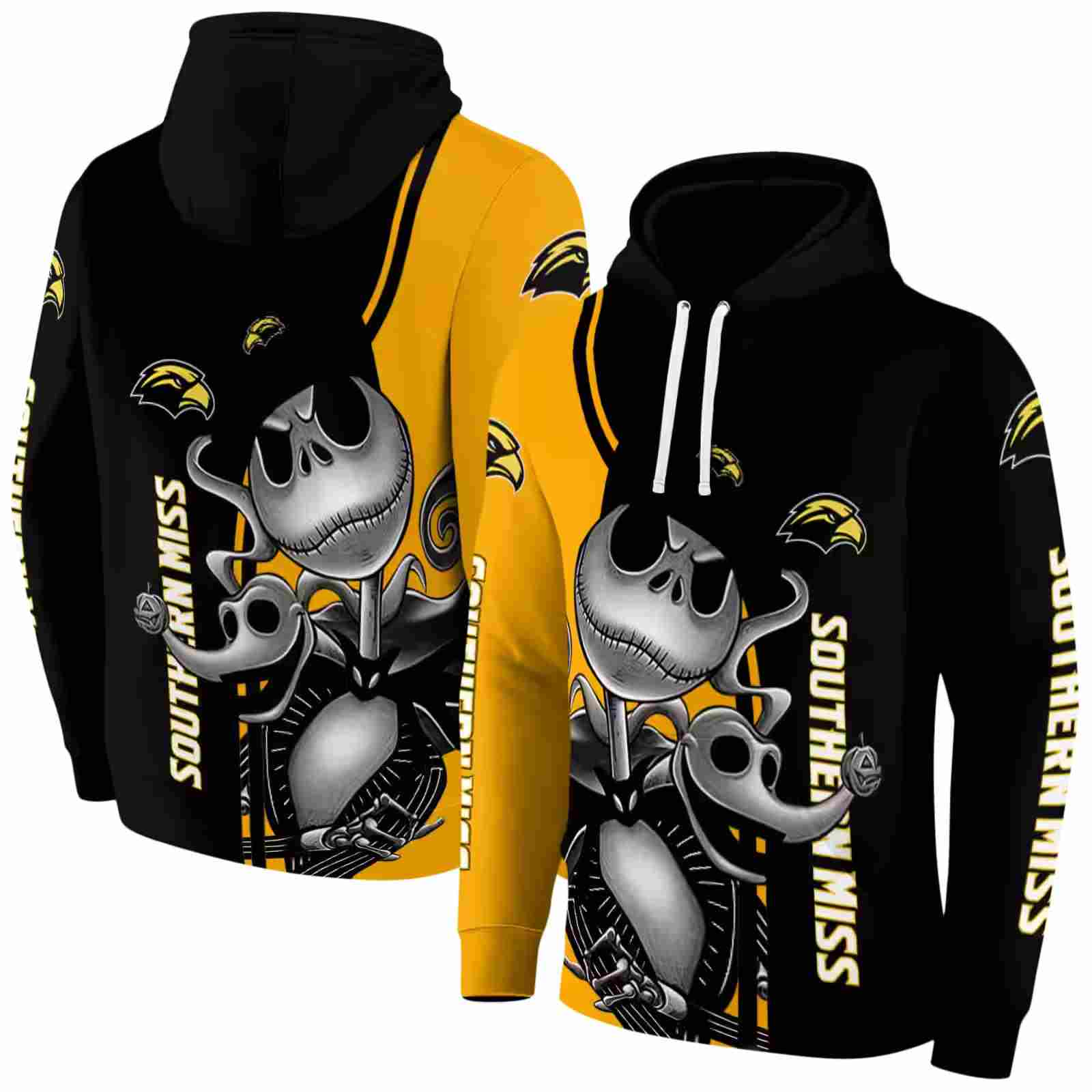 southern miss golden eagles jack skellington black hoodie fashion forward