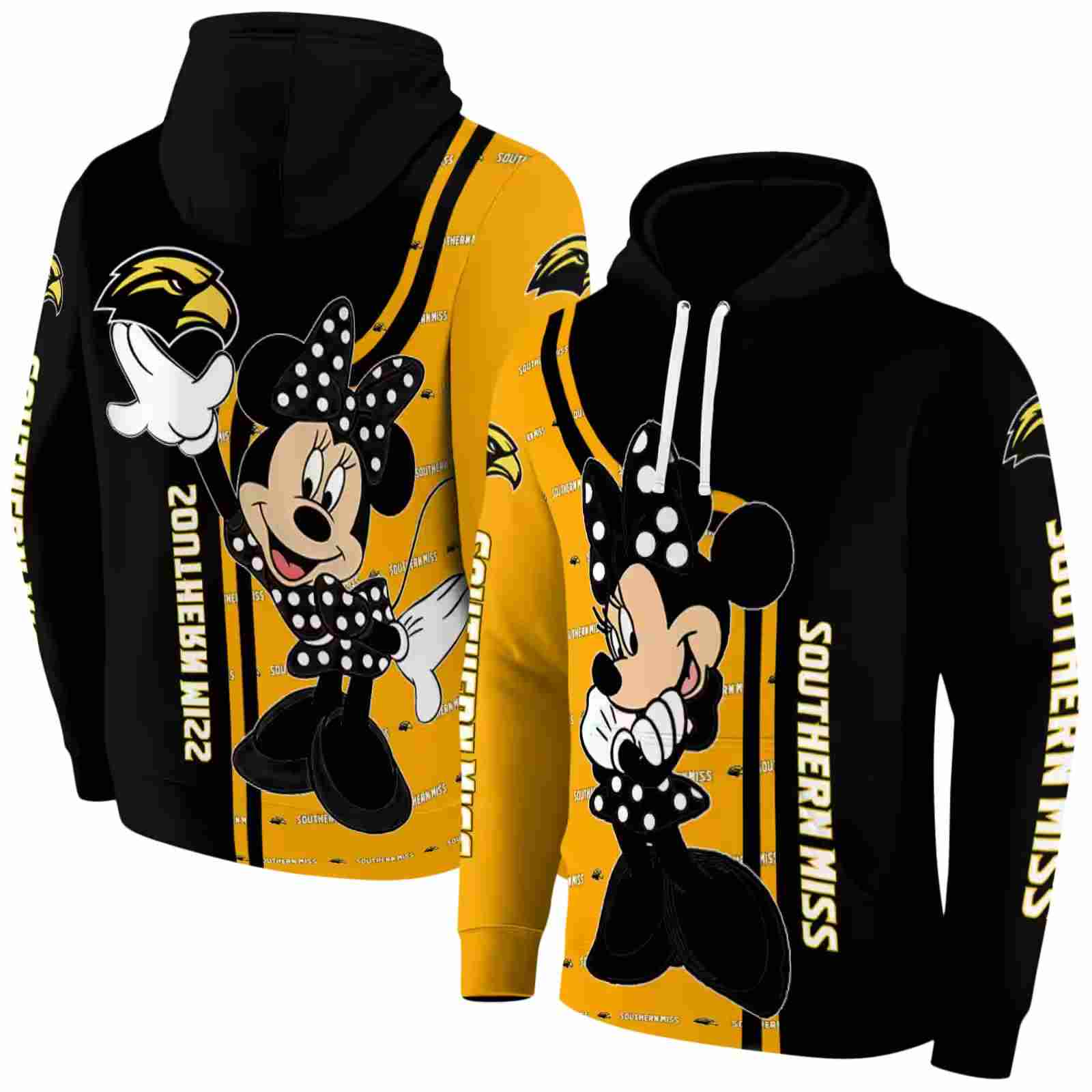 southern miss golden eagles minnie mouse black hoodie fashion forward