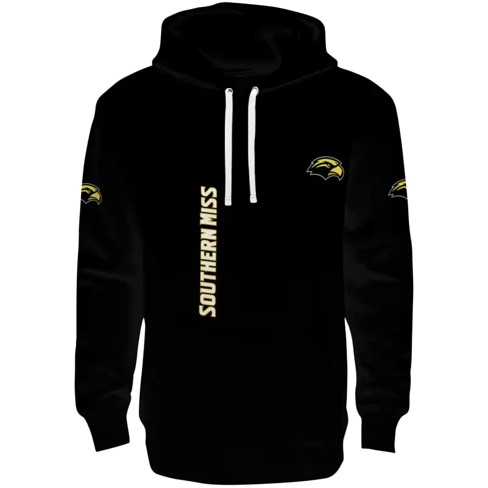 Southern Miss Golden Eagles Monogram Pattern Black Hoodie