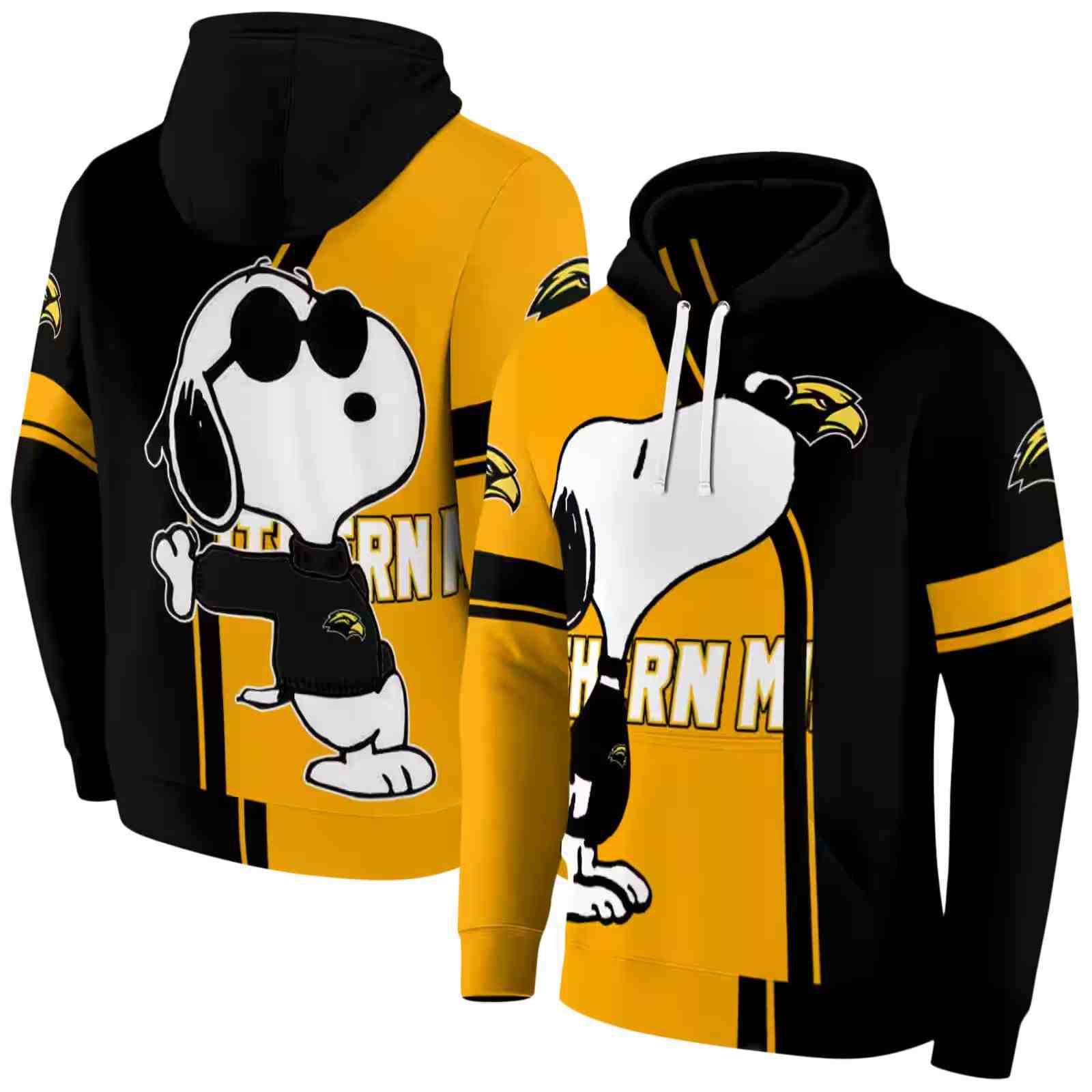 southern miss golden eagles playful snoopy black hoodie fashion forward