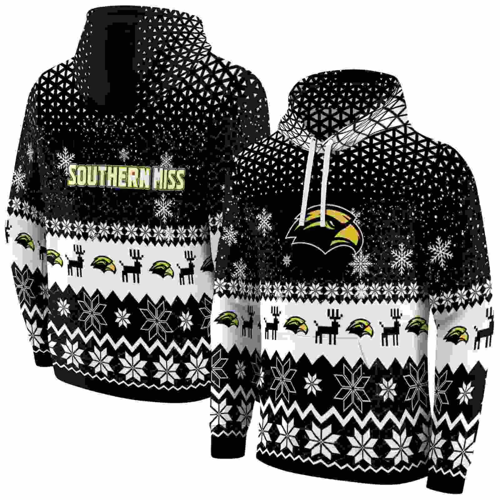 southern miss golden eagles reindeer motif black hoodie fashion forward