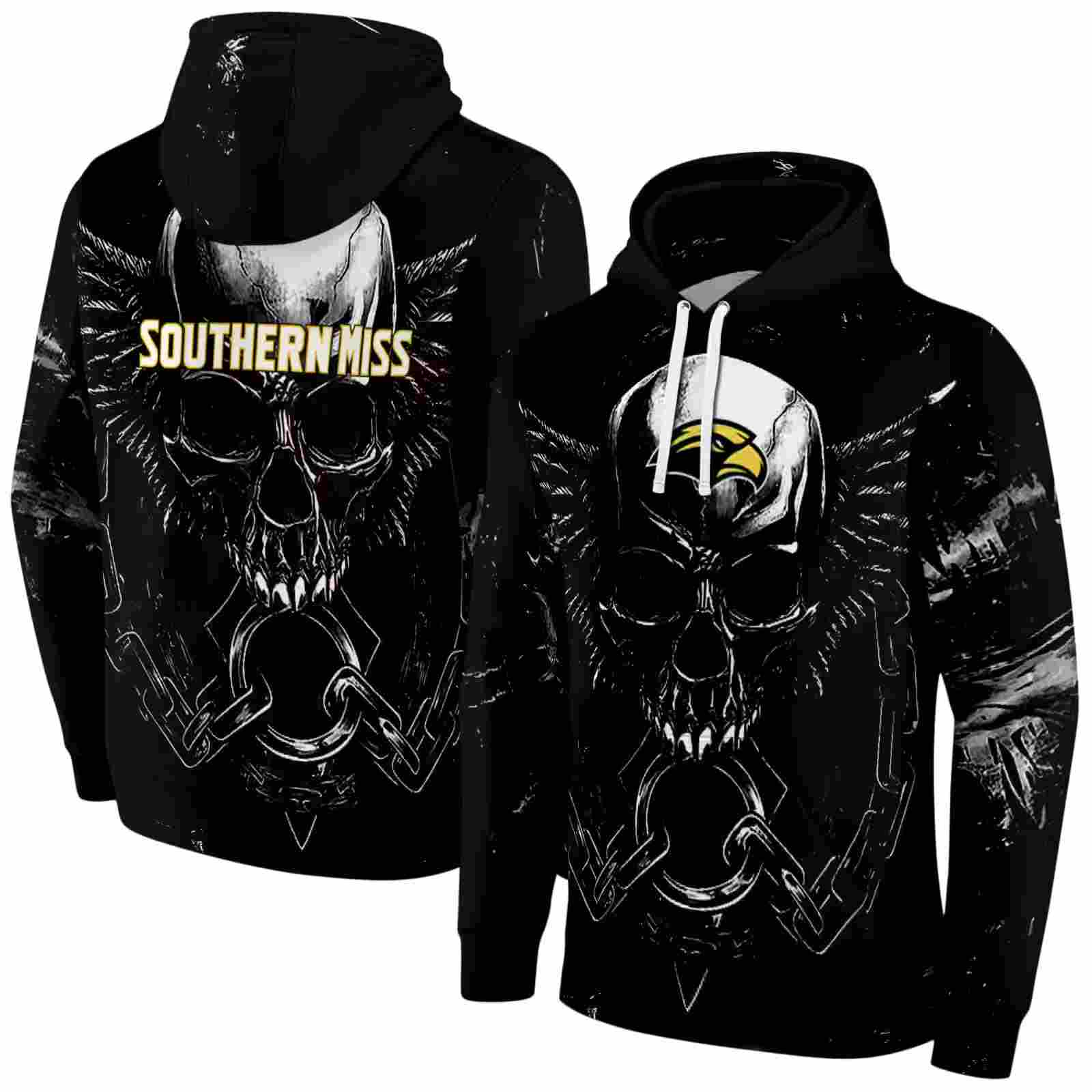 southern miss golden eagles skull artwork black hoodie fashion forward