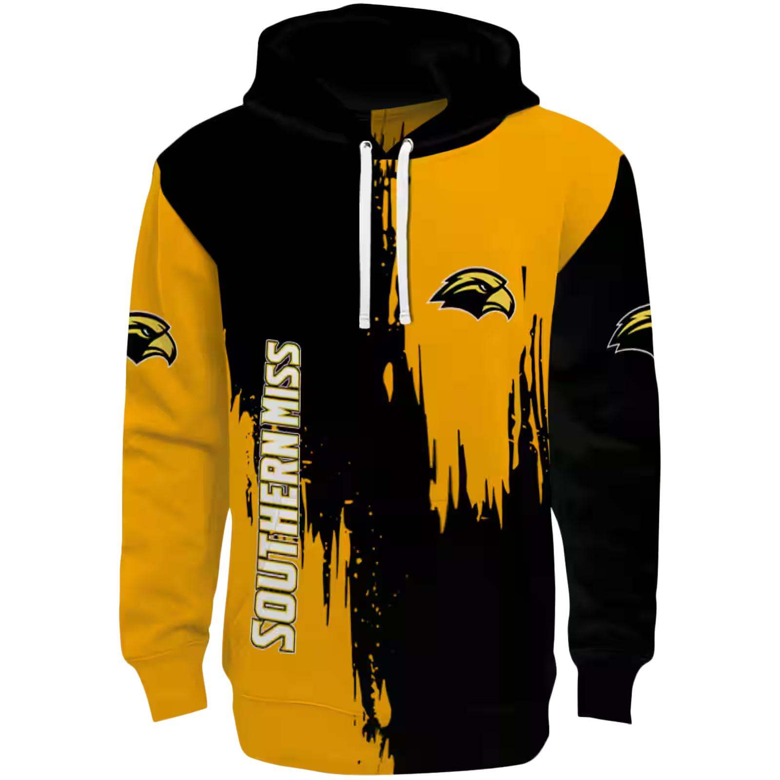 Southern Miss Golden Eagles Splatter Effect Black Hoodie