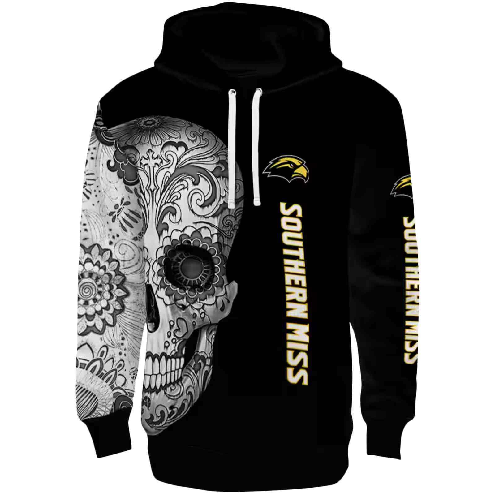 Southern Miss Golden Eagles Sugar Skull Black Hoodie