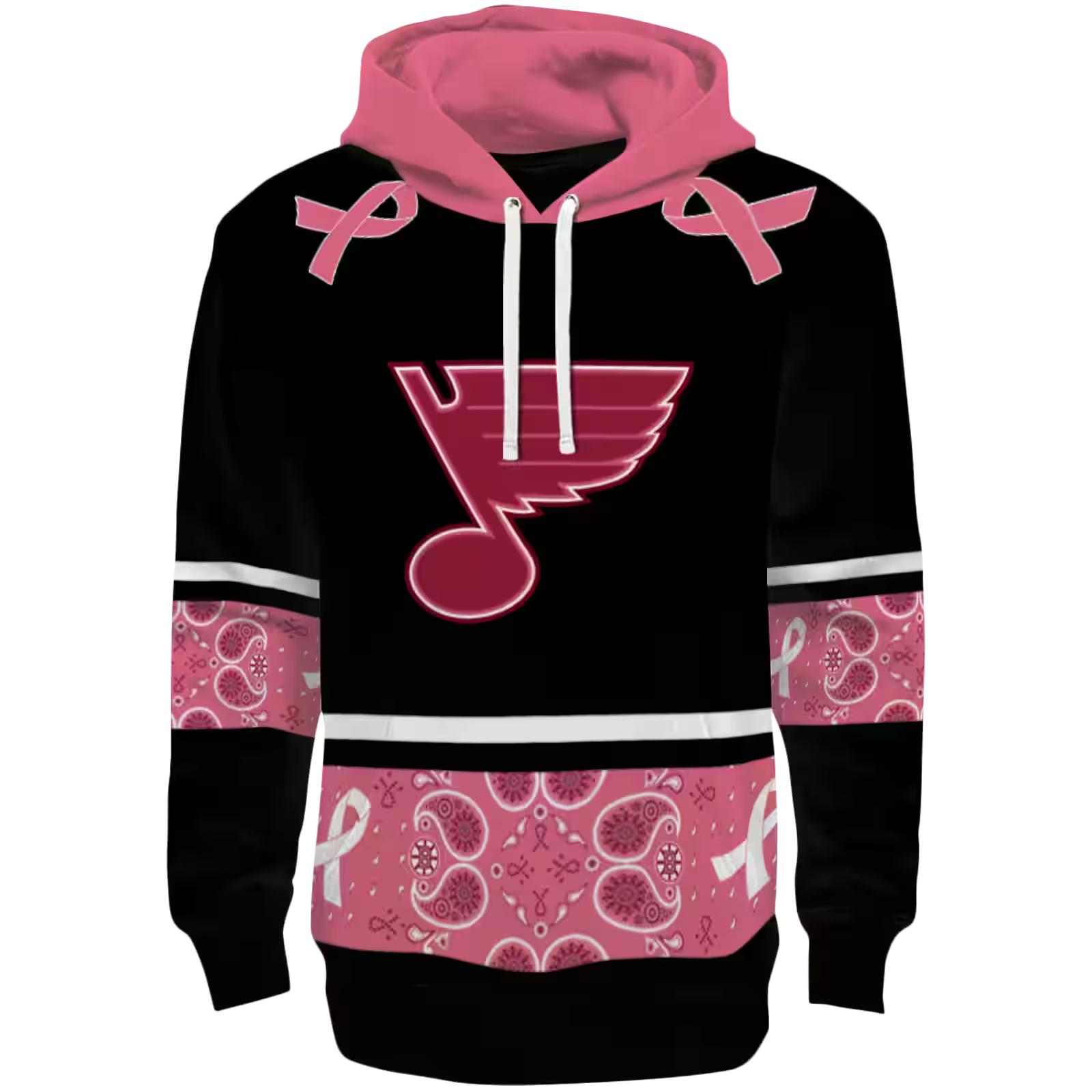 St. Louis Blues Awareness Ribbon Black Pink Hoodie