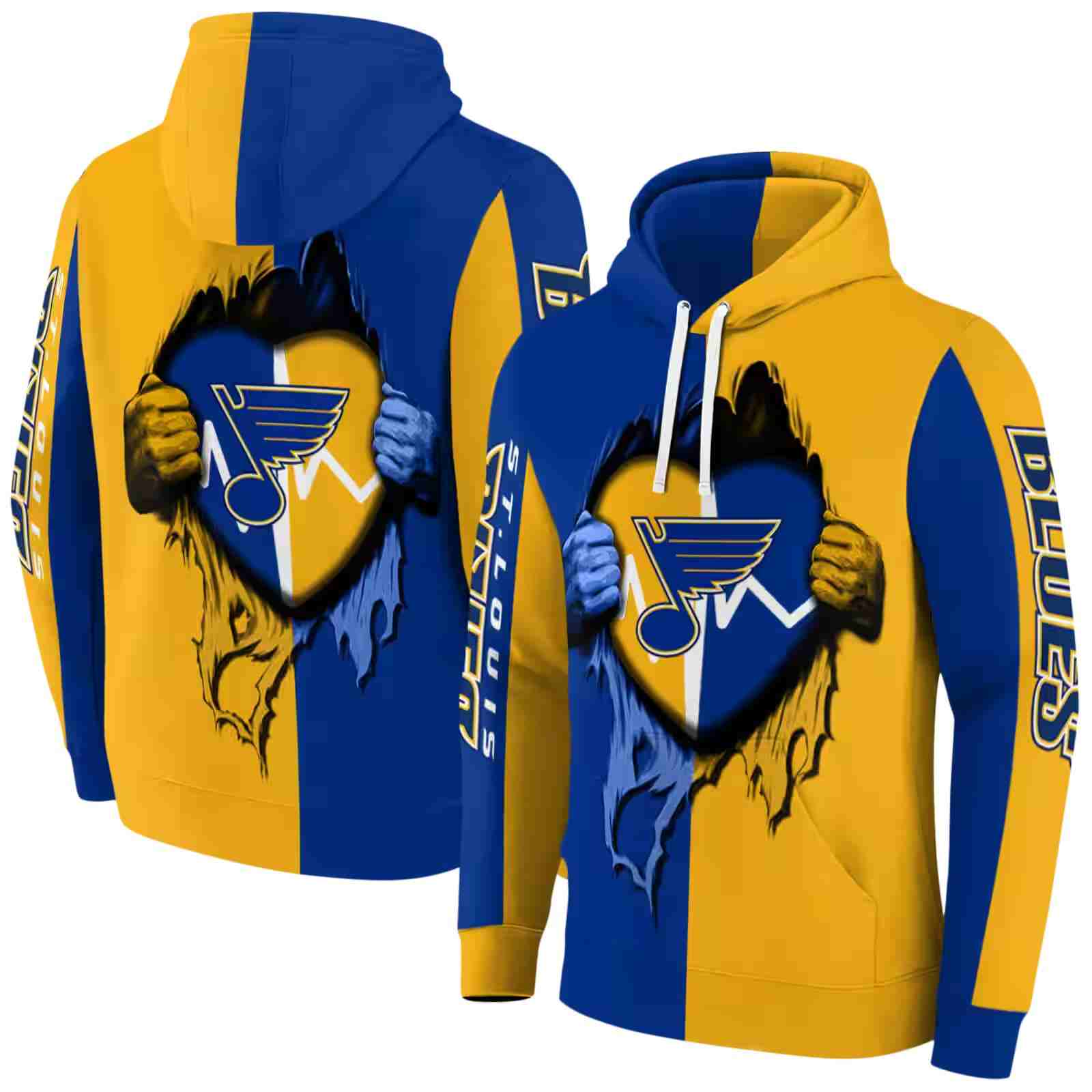 st louis blues heartbeat graphic blue hoodie fashion forward