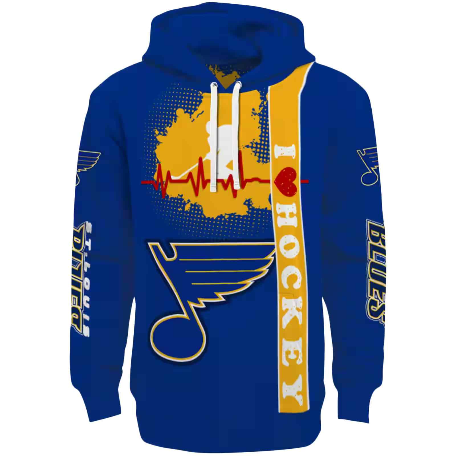 St. Louis Blues Hockey Heartbeat Blue Hoodie