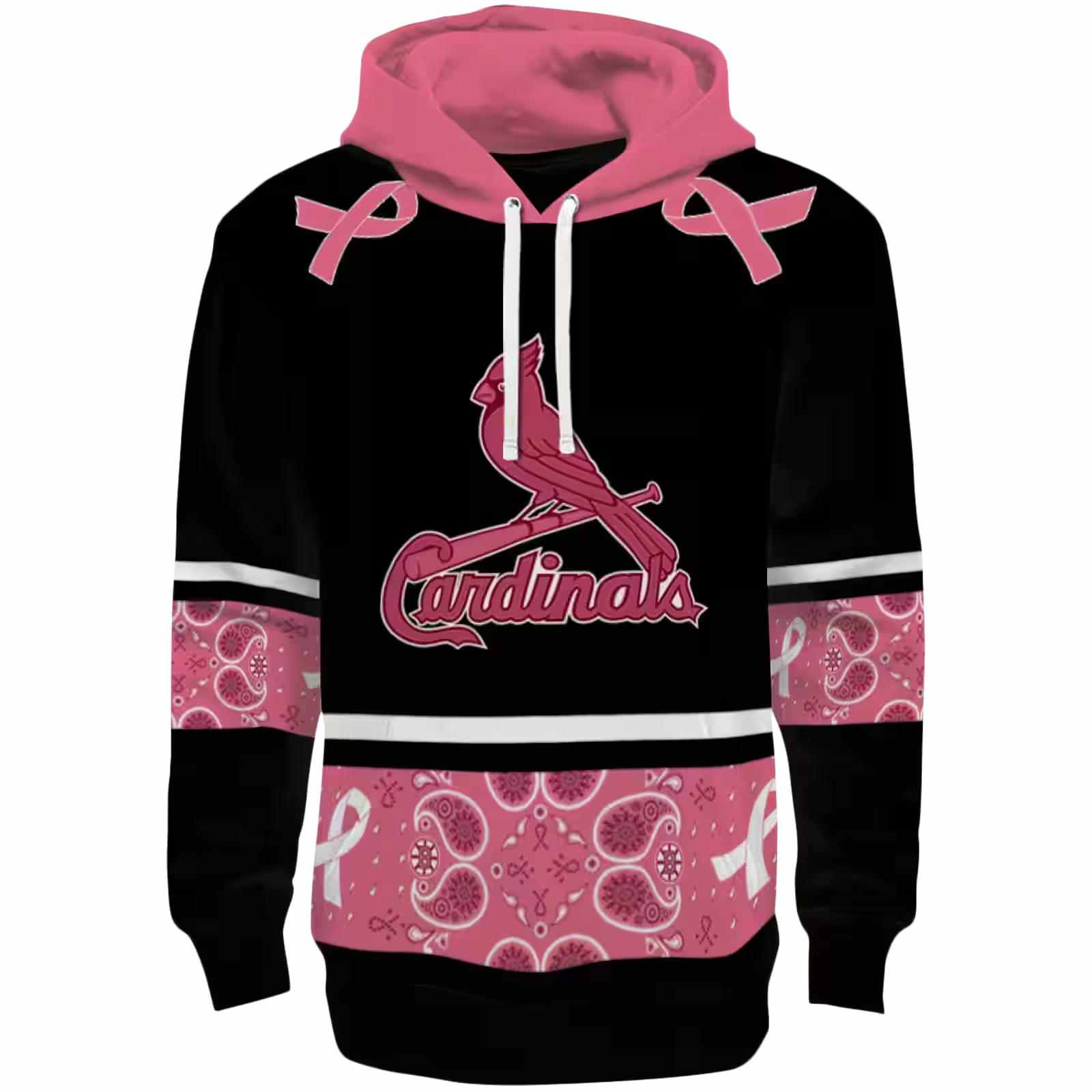 St. Louis Cardinals Awareness Ribbon Black Pink Hoodie