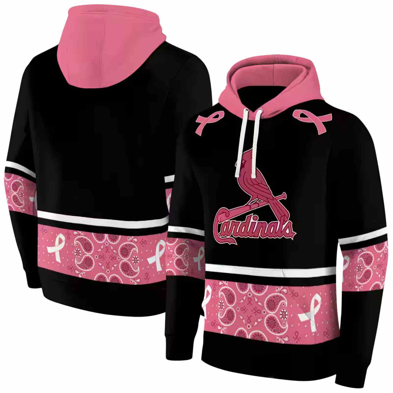 st louis cardinals awareness ribbon black pink hoodie fashion forward