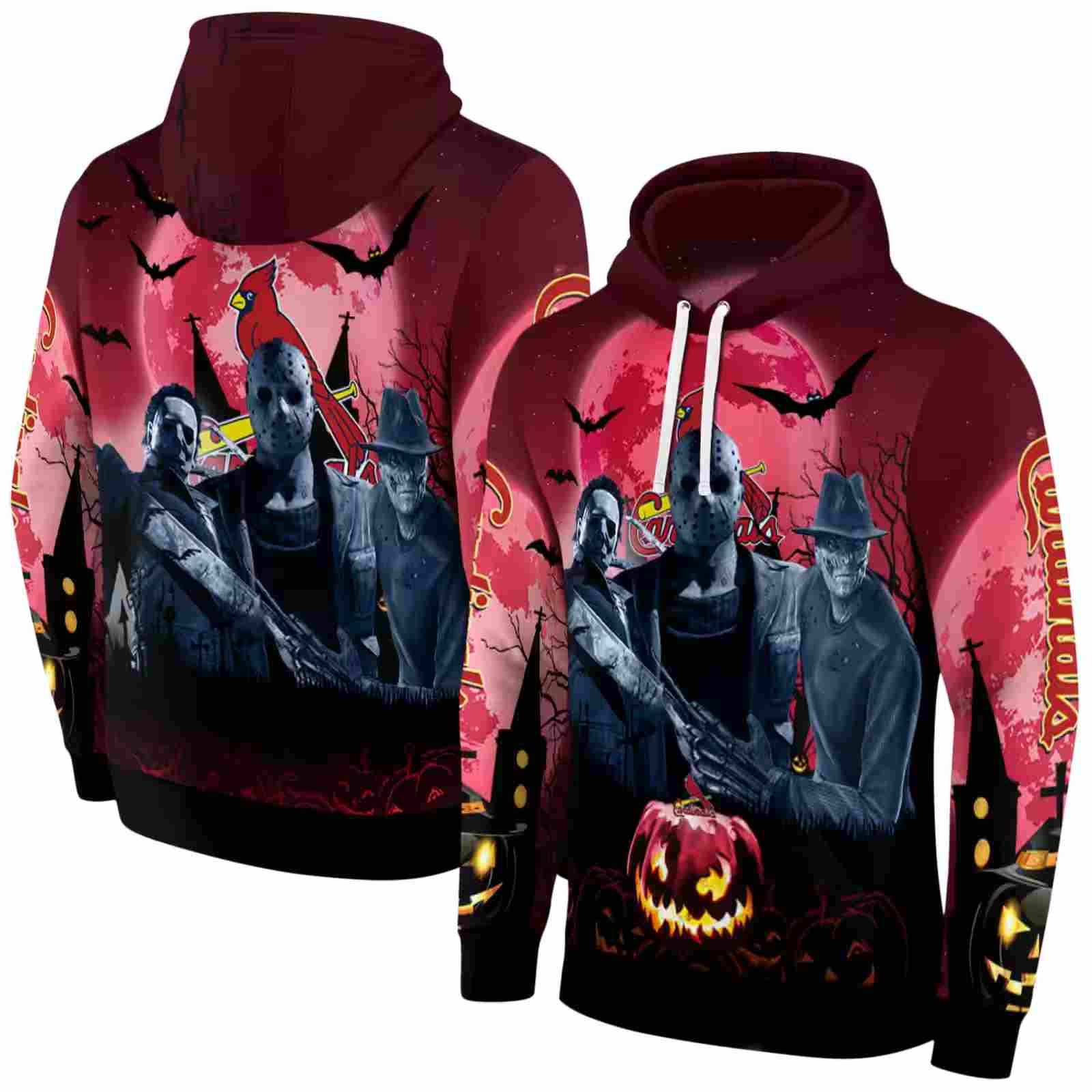 st louis cardinals halloween vibes red black hoodie fashion forward