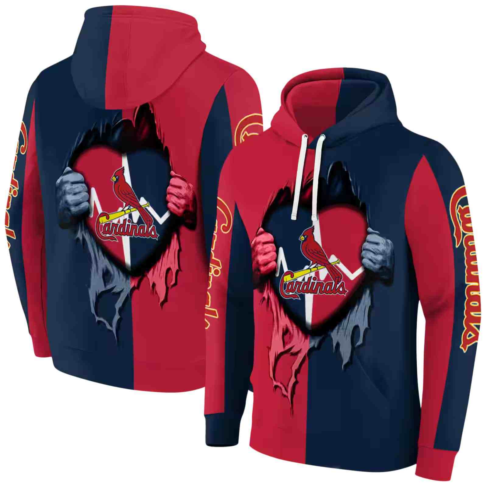 st louis cardinals heartbeat graphic red hoodie fashion forward