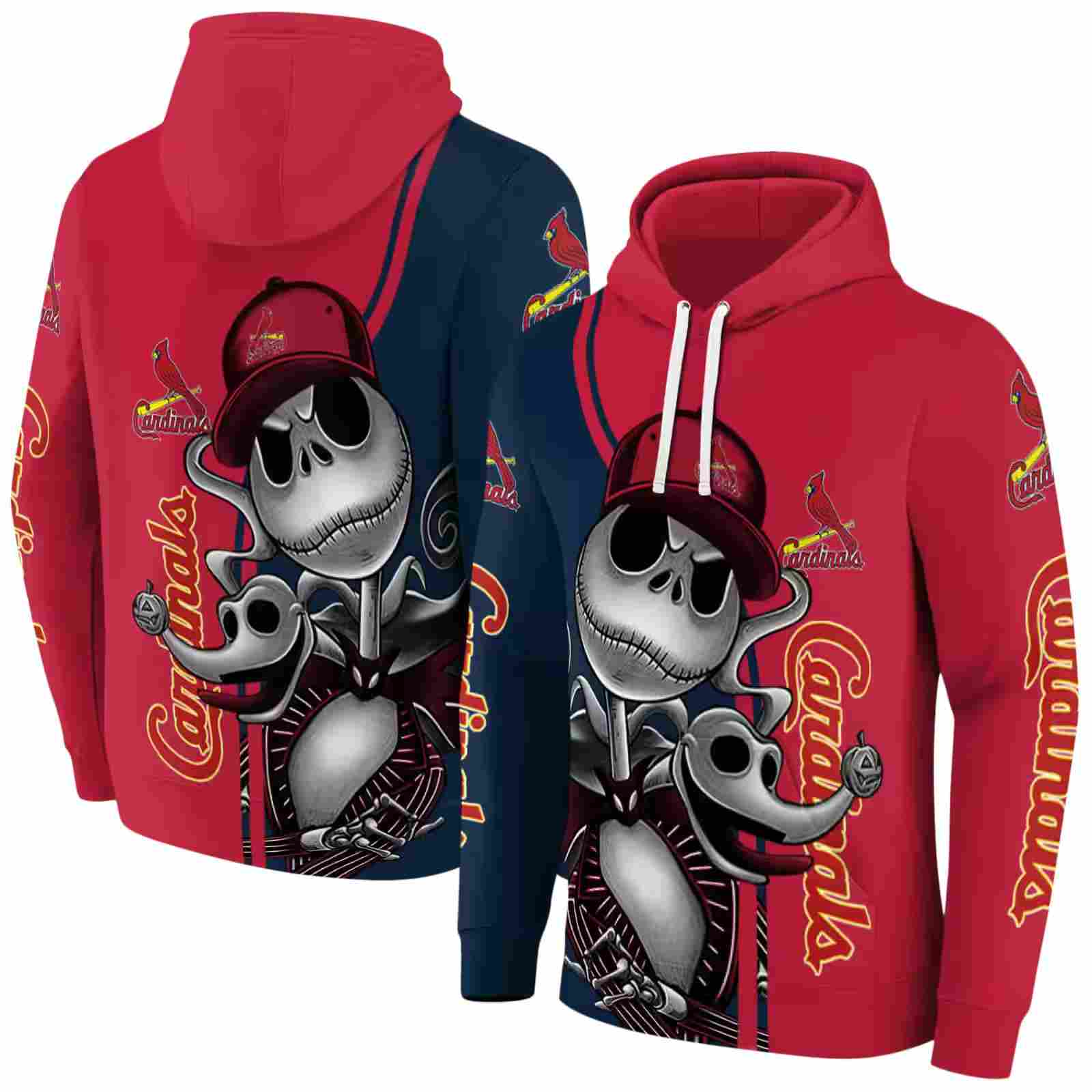 st louis cardinals jack skellington red hoodie fashion forward