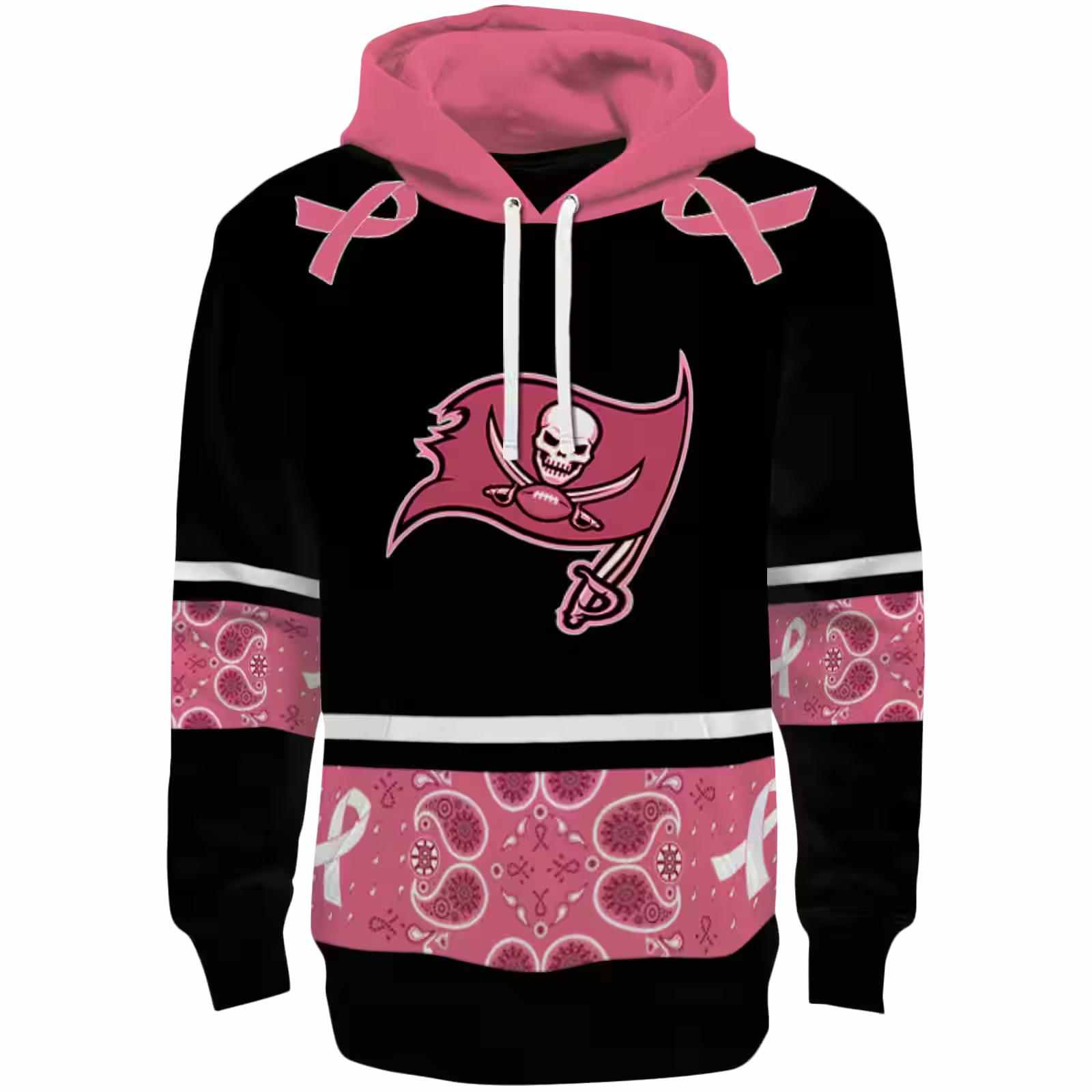 Tampa Bay Buccaneers Awareness Ribbon Black Pink Hoodie