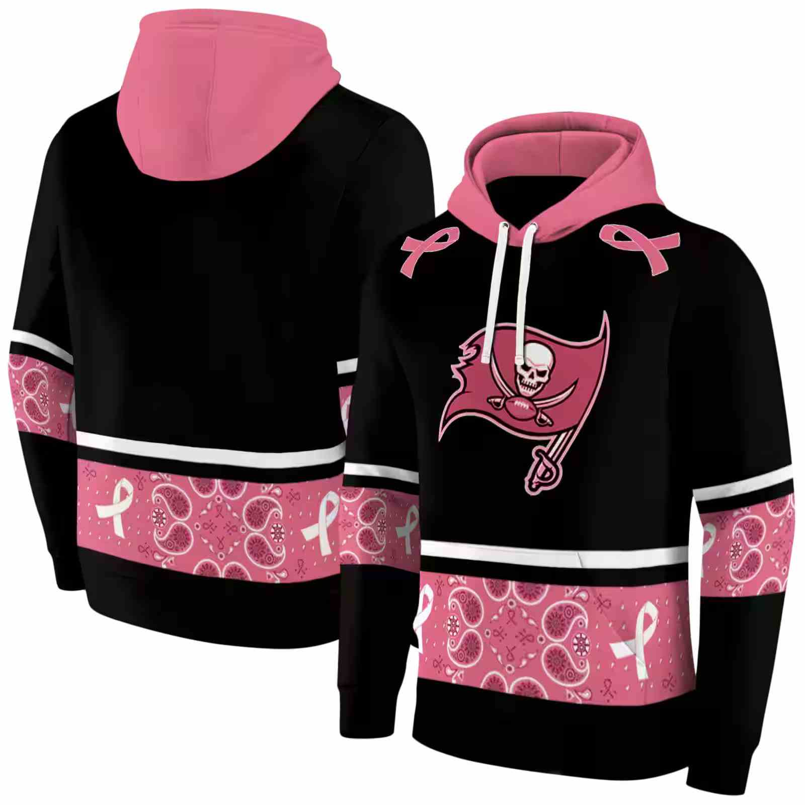 tampa bay buccaneers awareness ribbon black pink hoodie fashion forward