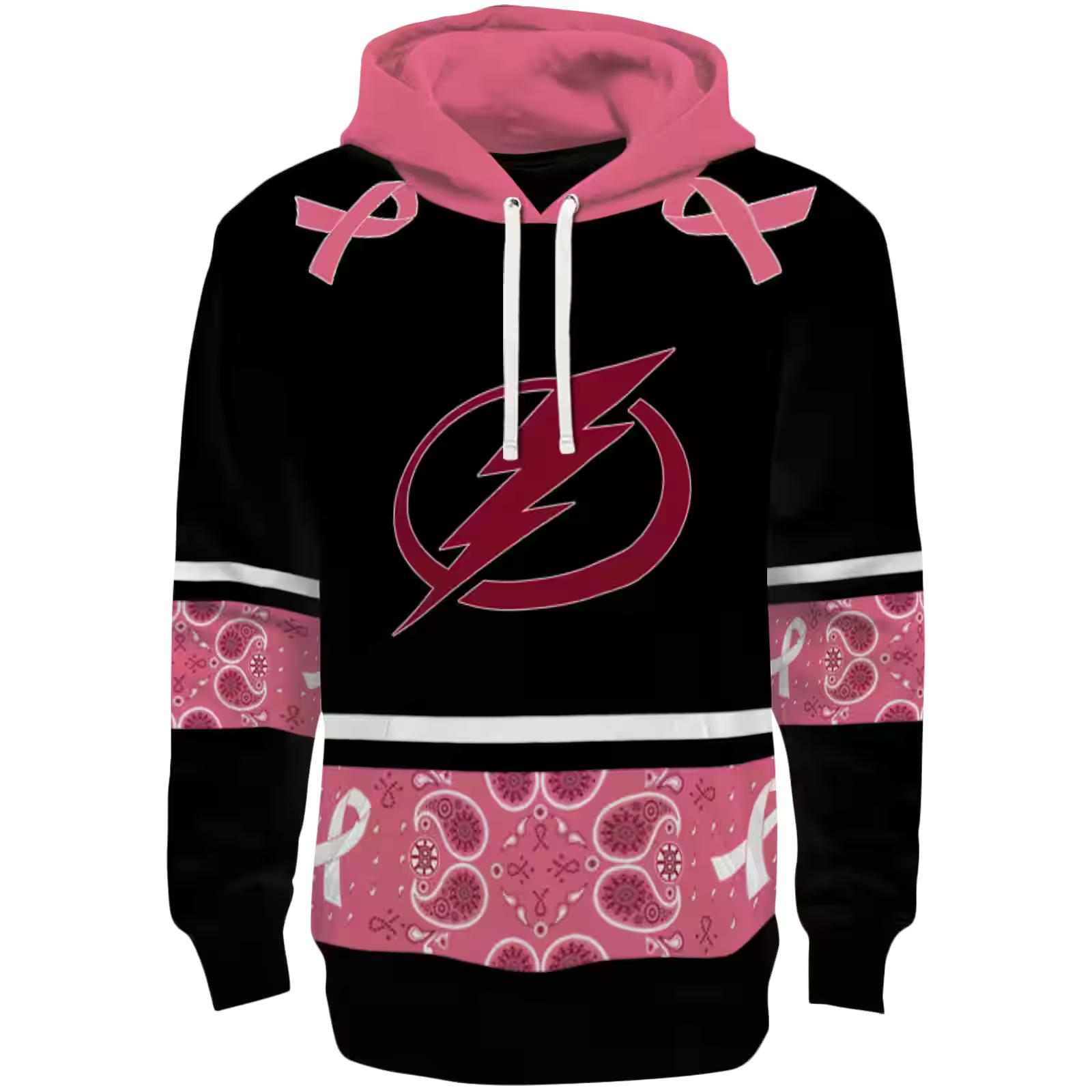 Tampa Bay Lightning Awareness Ribbon Black Pink Hoodie