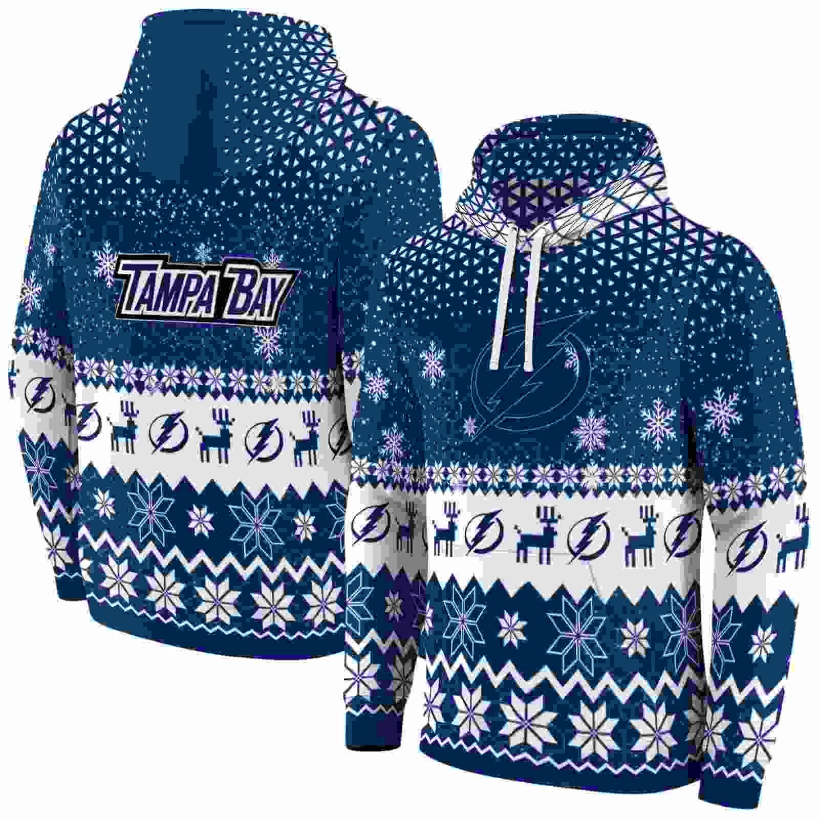 tampa bay lightning reindeer motif blue hoodie fashion forward