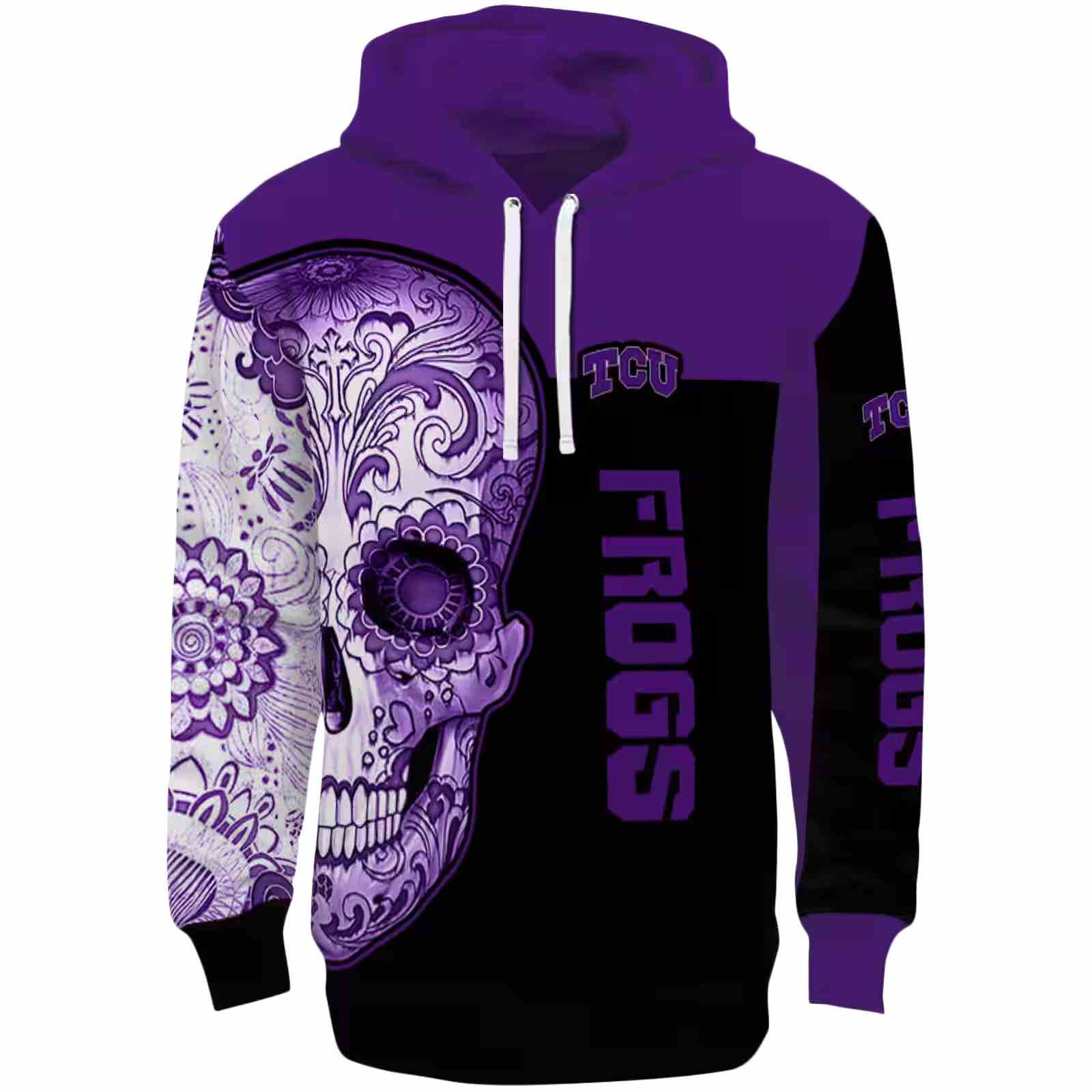 TCU Horned Frogs Sugar Skull Purple Black Hoodie