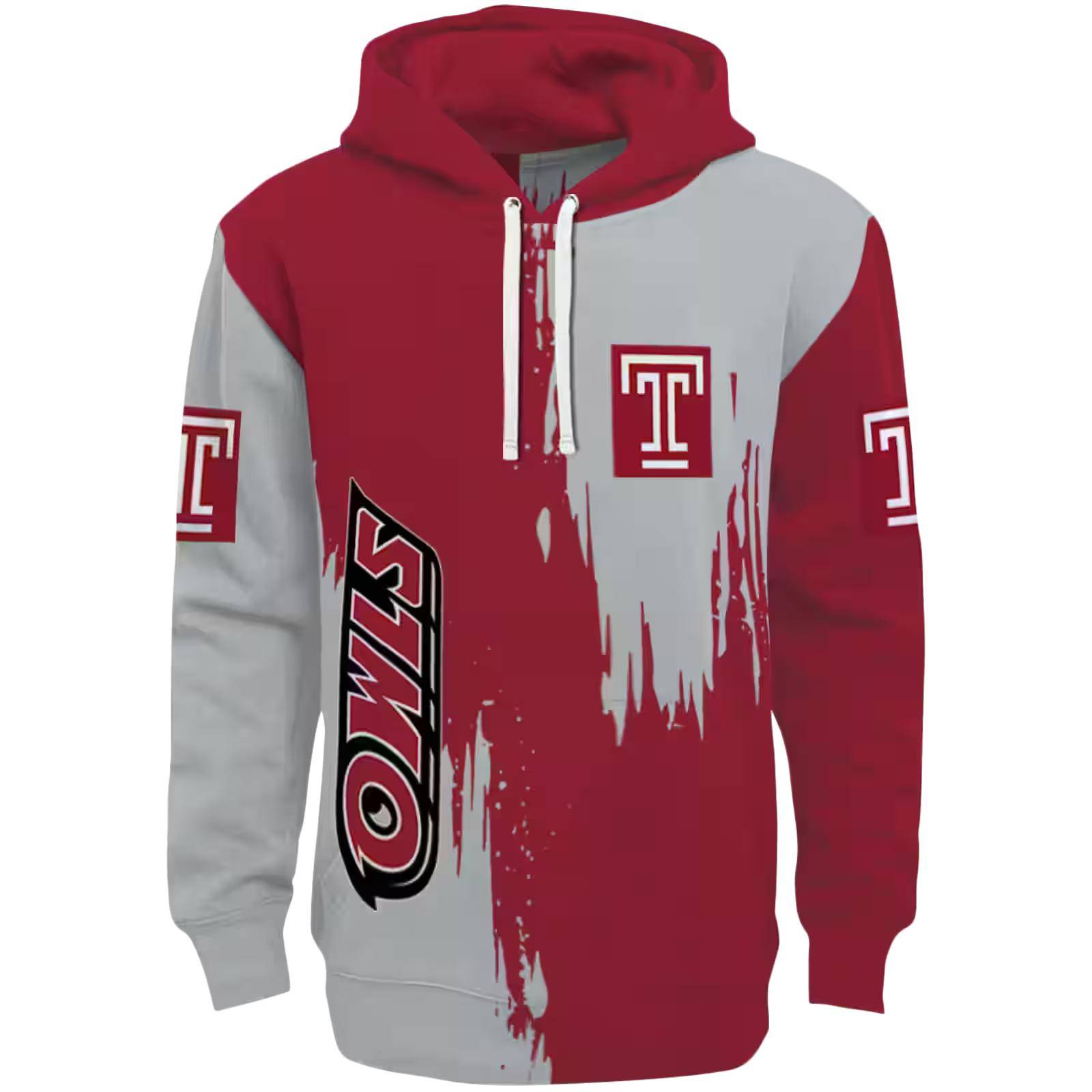 Temple Owls Splatter Effect Red Hoodie