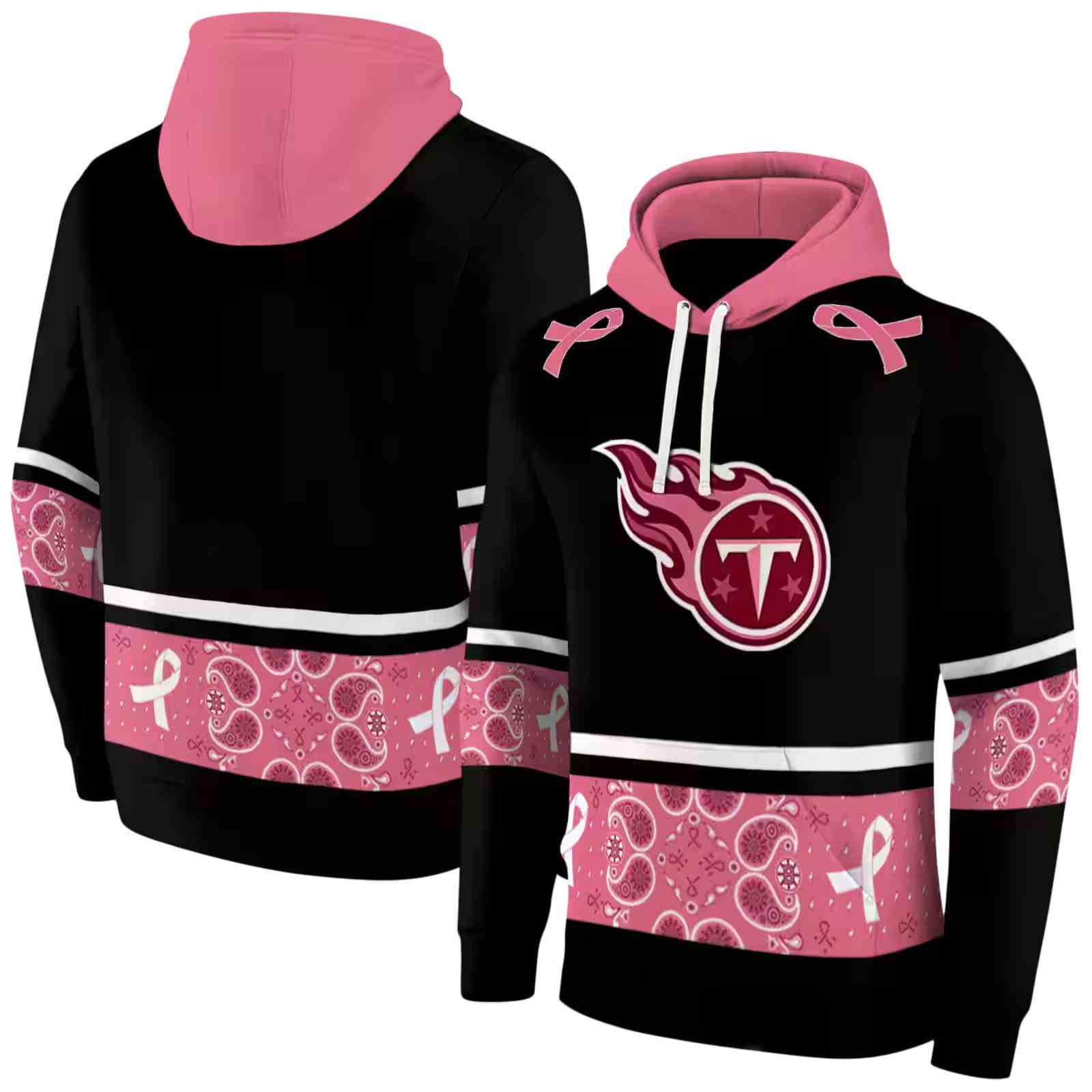 tennessee titans awareness ribbon black pink hoodie fashion forward