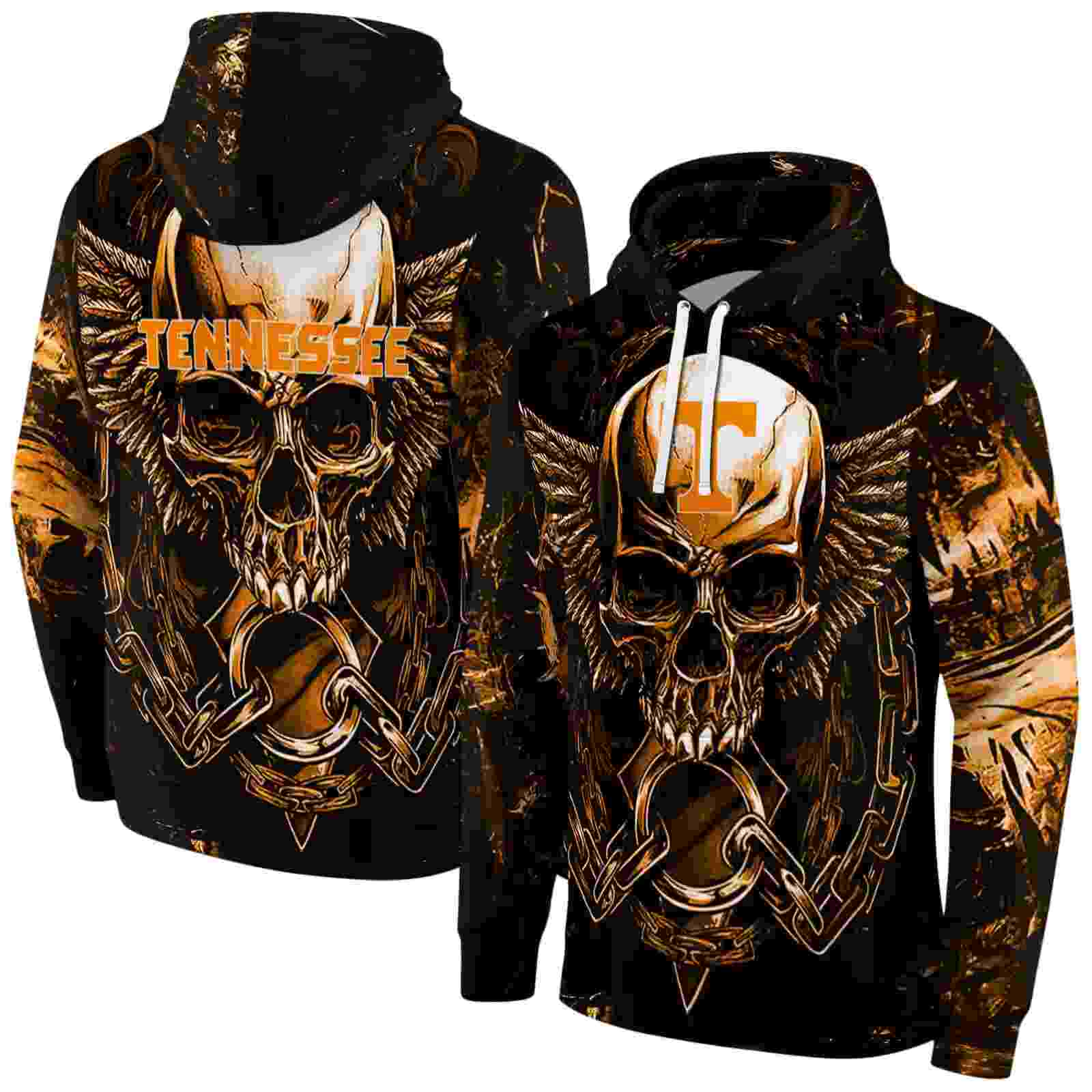 tennessee volunteers skull artwork orange black hoodie fashion forward