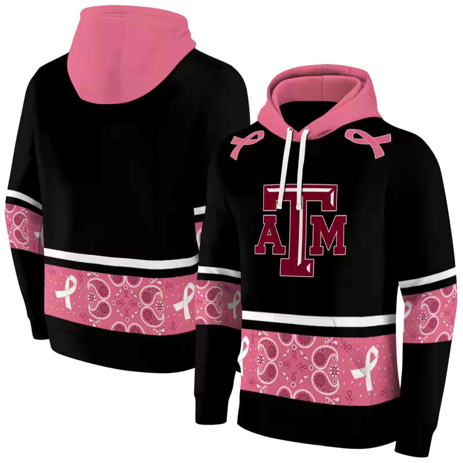 texas am aggies awareness ribbon black pink hoodie fashion forward