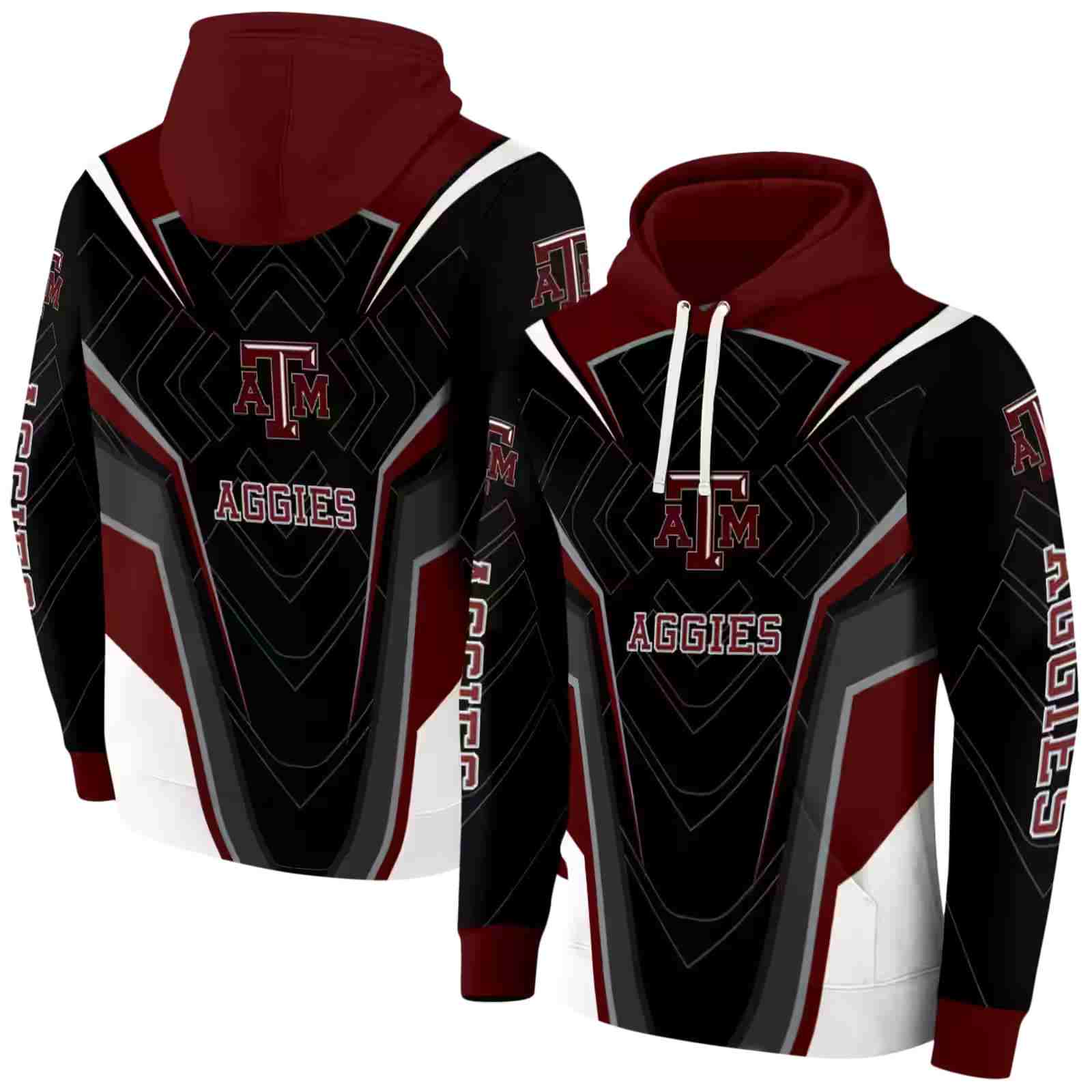 texas am aggies futuristic pattern maroon black hoodie fashion forward