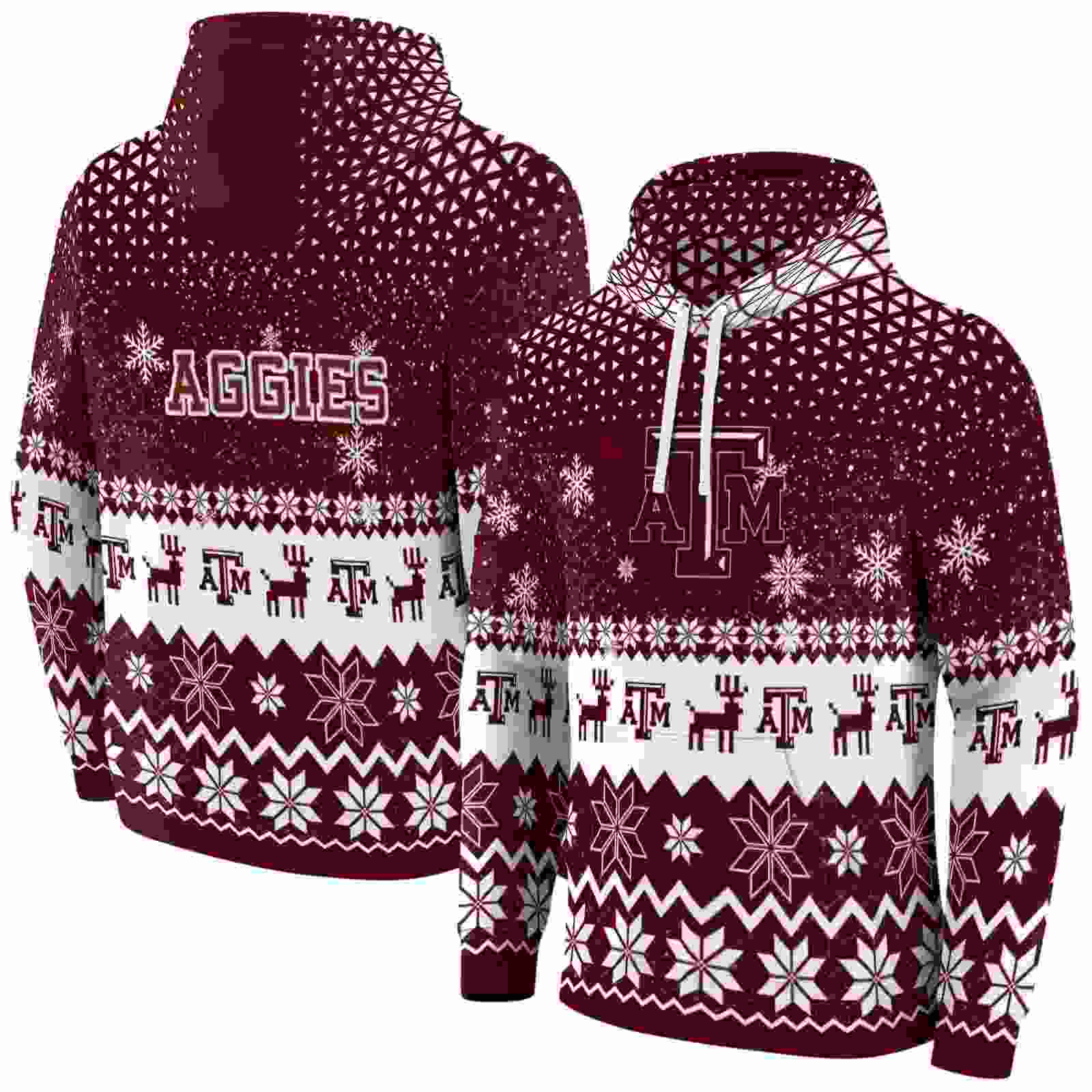 texas am aggies reindeer motif maroon hoodie fashion forward