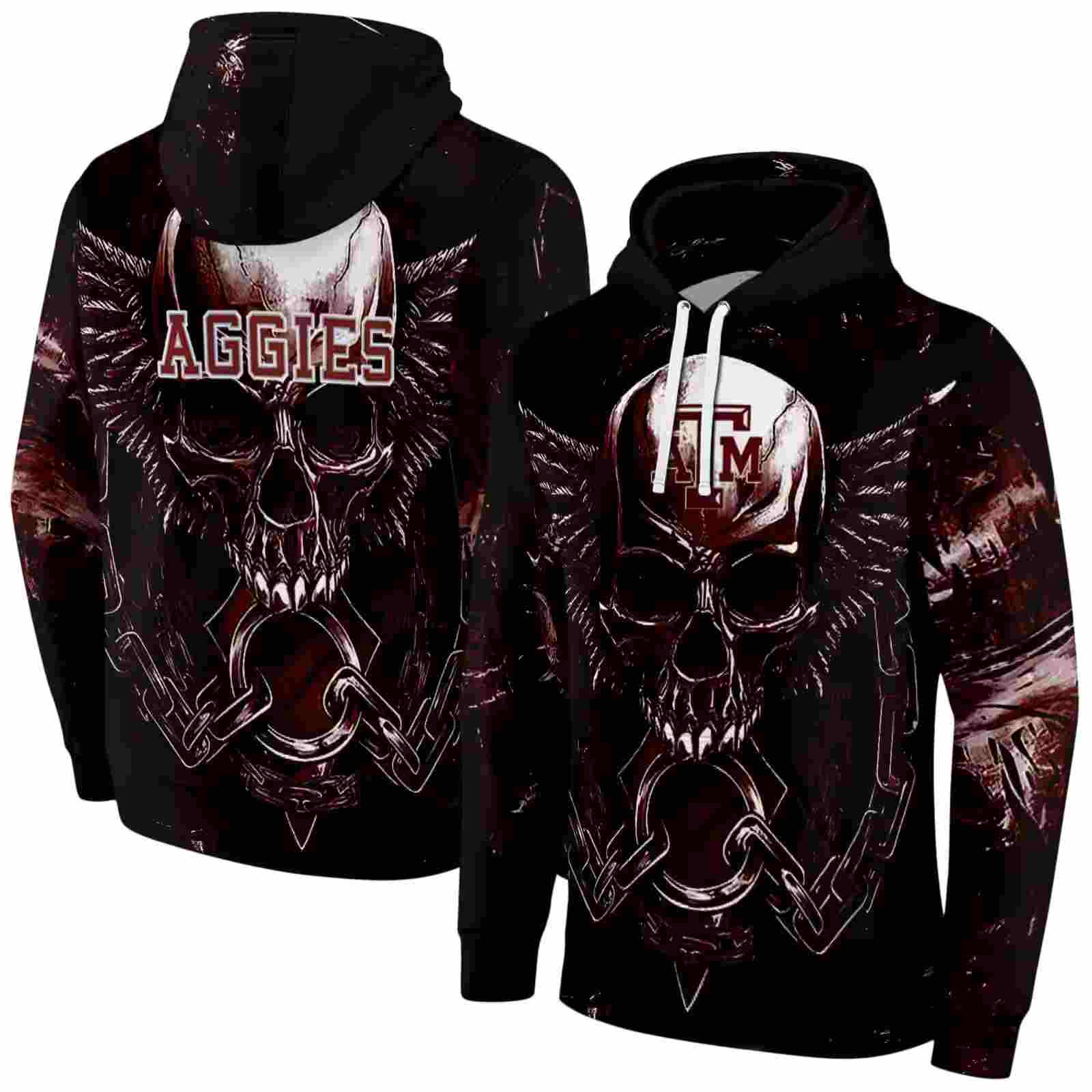 texas am aggies skull artwork maroon black hoodie fashion forward