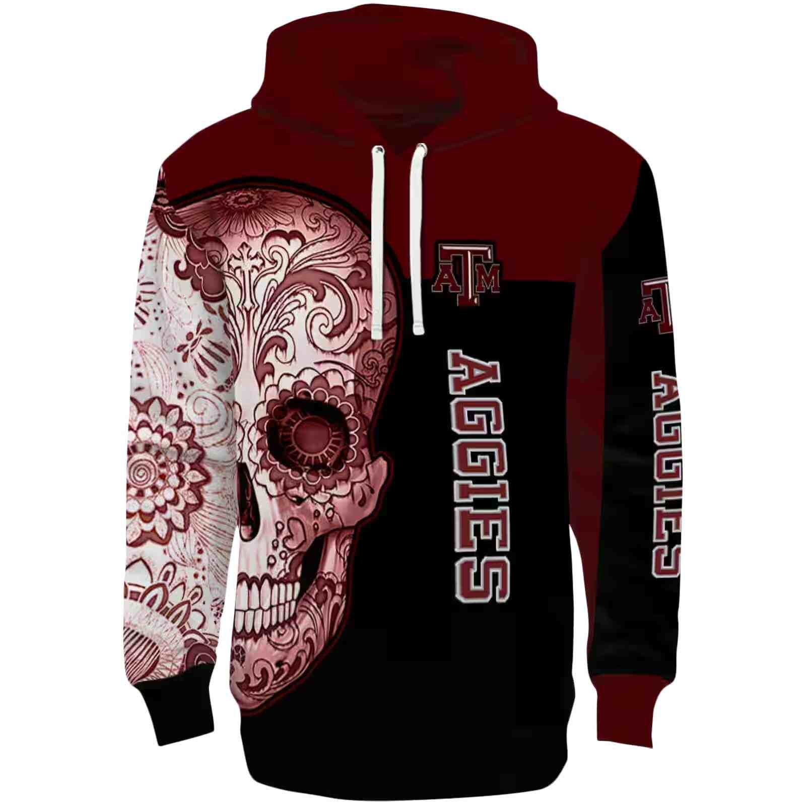 Texas A&M Aggies Sugar Skull Maroon Black Hoodie