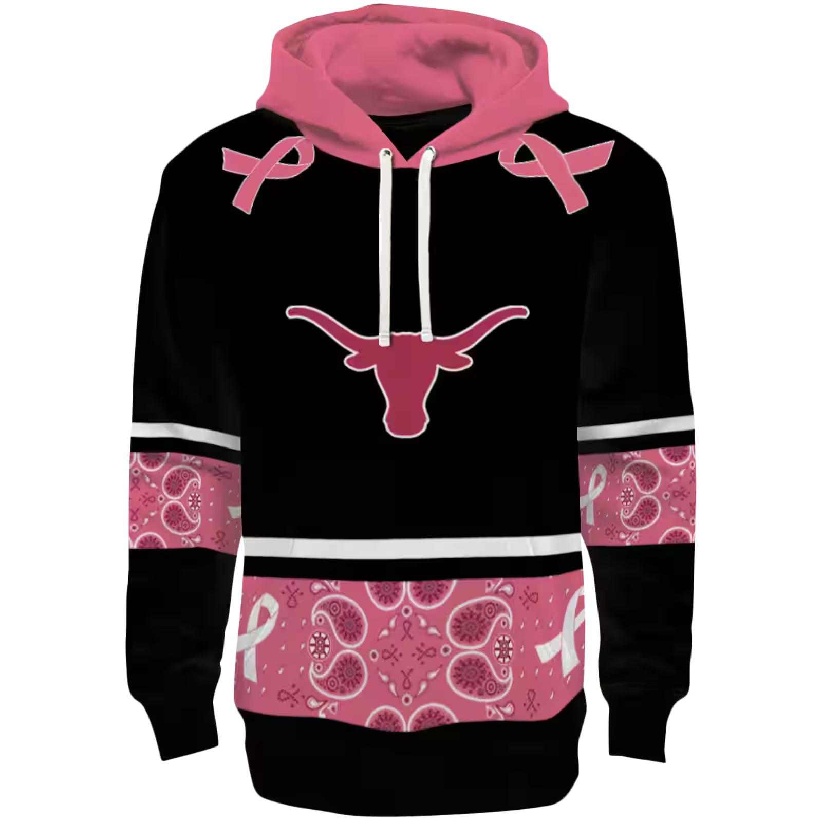 Texas Longhorns Awareness Ribbon Black Pink Hoodie