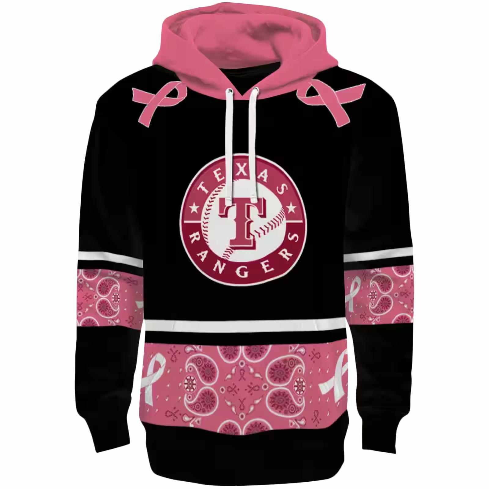 Texas Rangers Awareness Ribbon Black Pink Hoodie