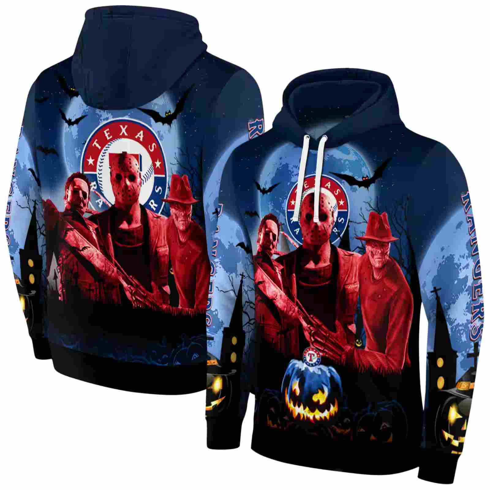 texas rangers halloween vibes blue black hoodie fashion forward