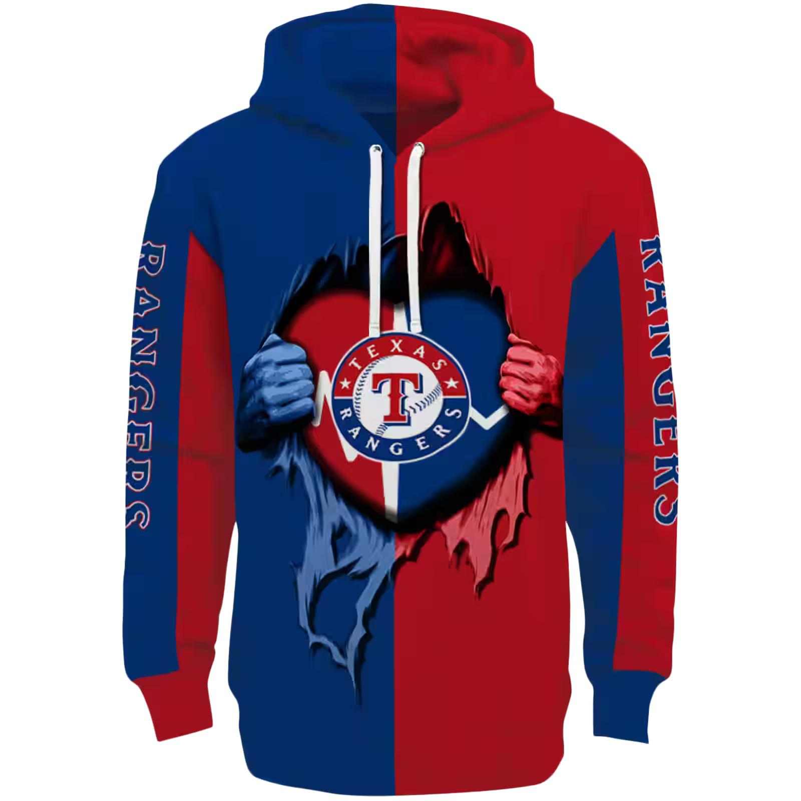 Texas Rangers Heartbeat Graphic Blue Hoodie