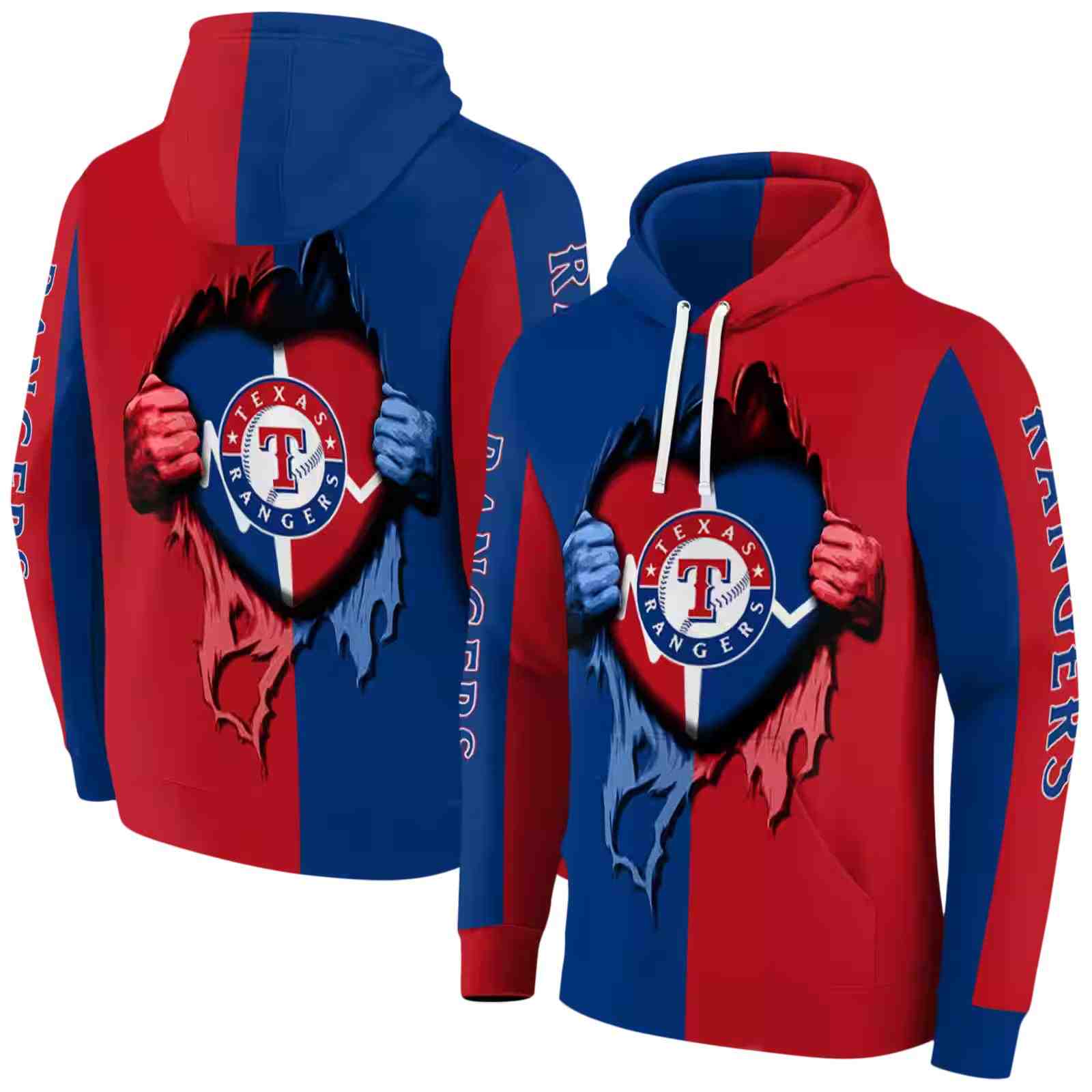 texas rangers heartbeat graphic blue hoodie fashion forward