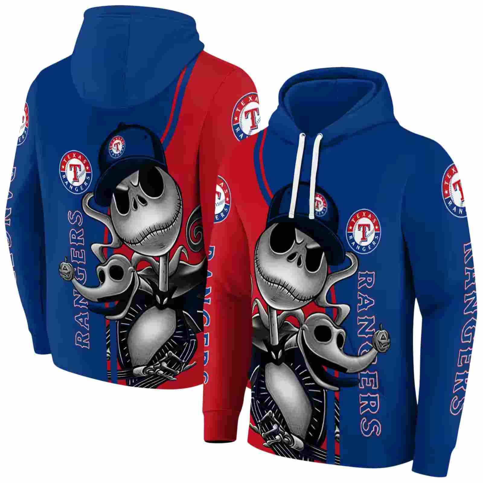 texas rangers jack skellington blue hoodie fashion forward