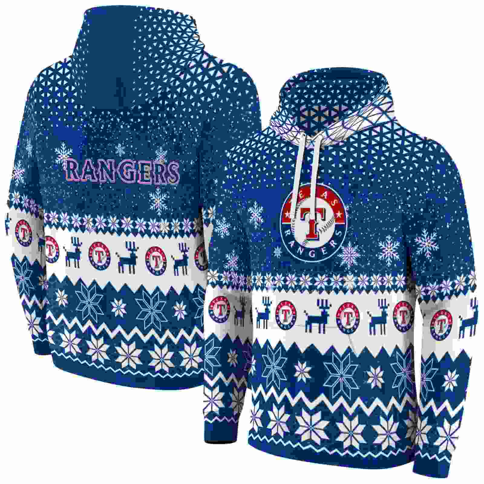 texas rangers reindeer motif blue hoodie fashion forward