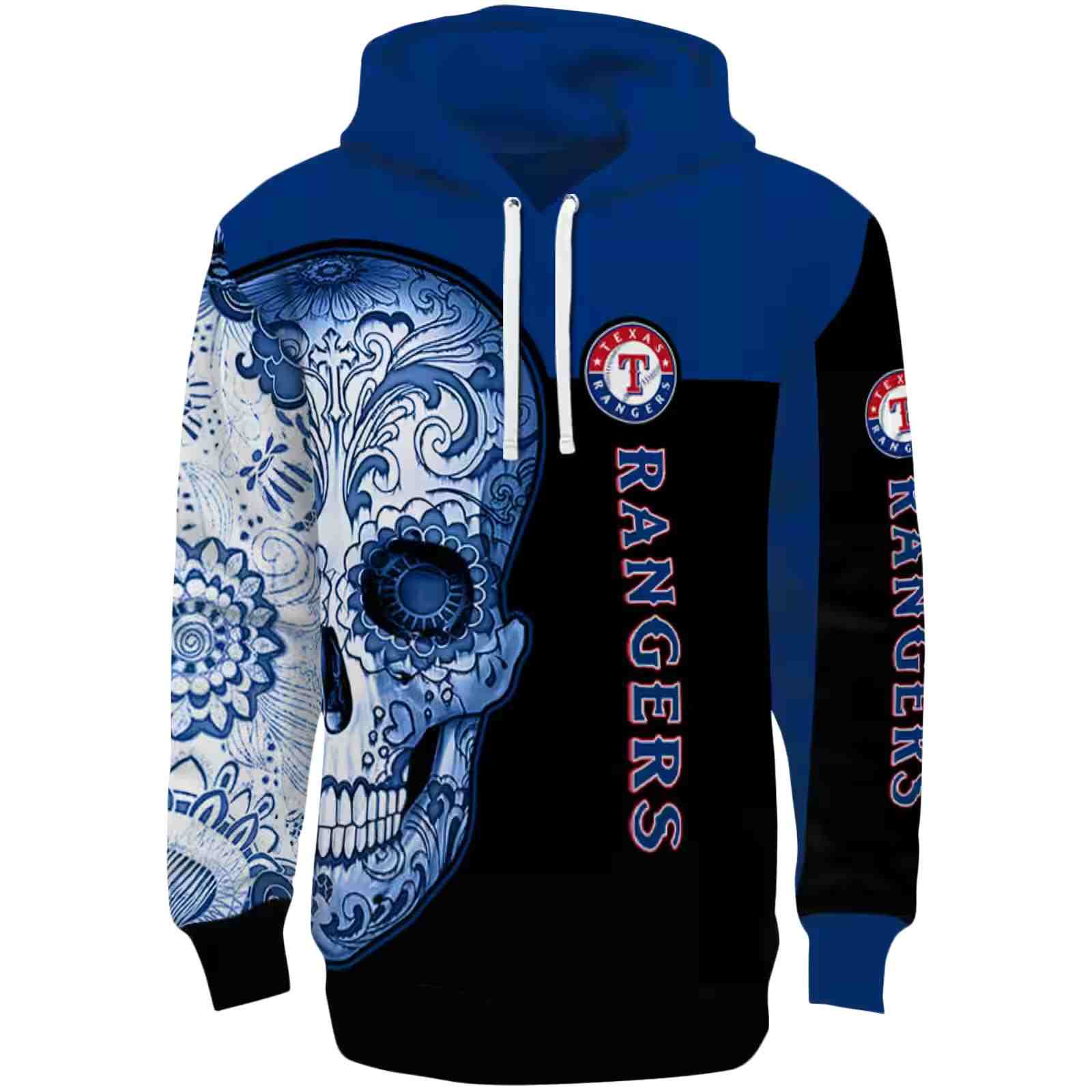 Texas Rangers Sugar Skull Blue Black Hoodie