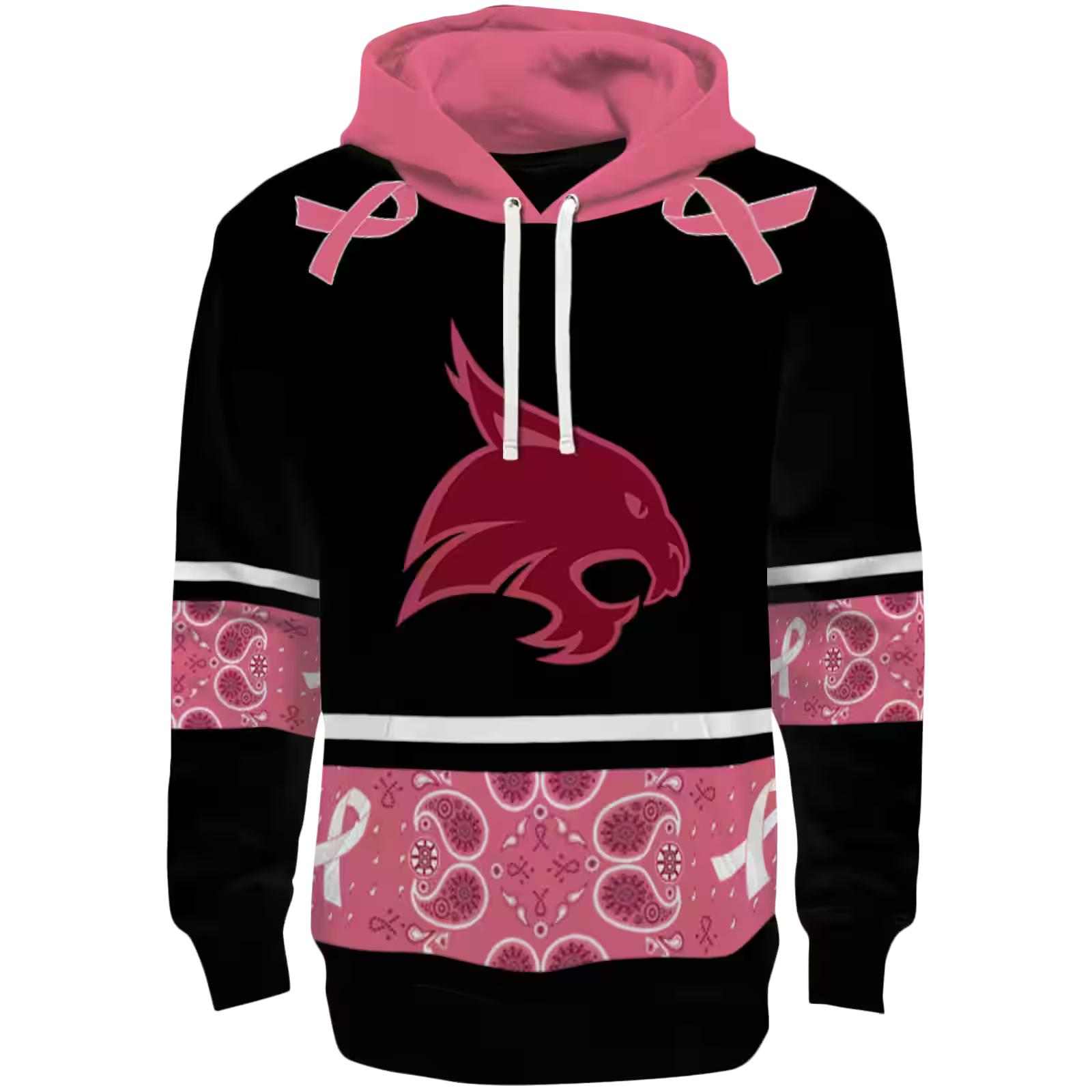 Texas State Bobcats Awareness Ribbon Black Pink Hoodie