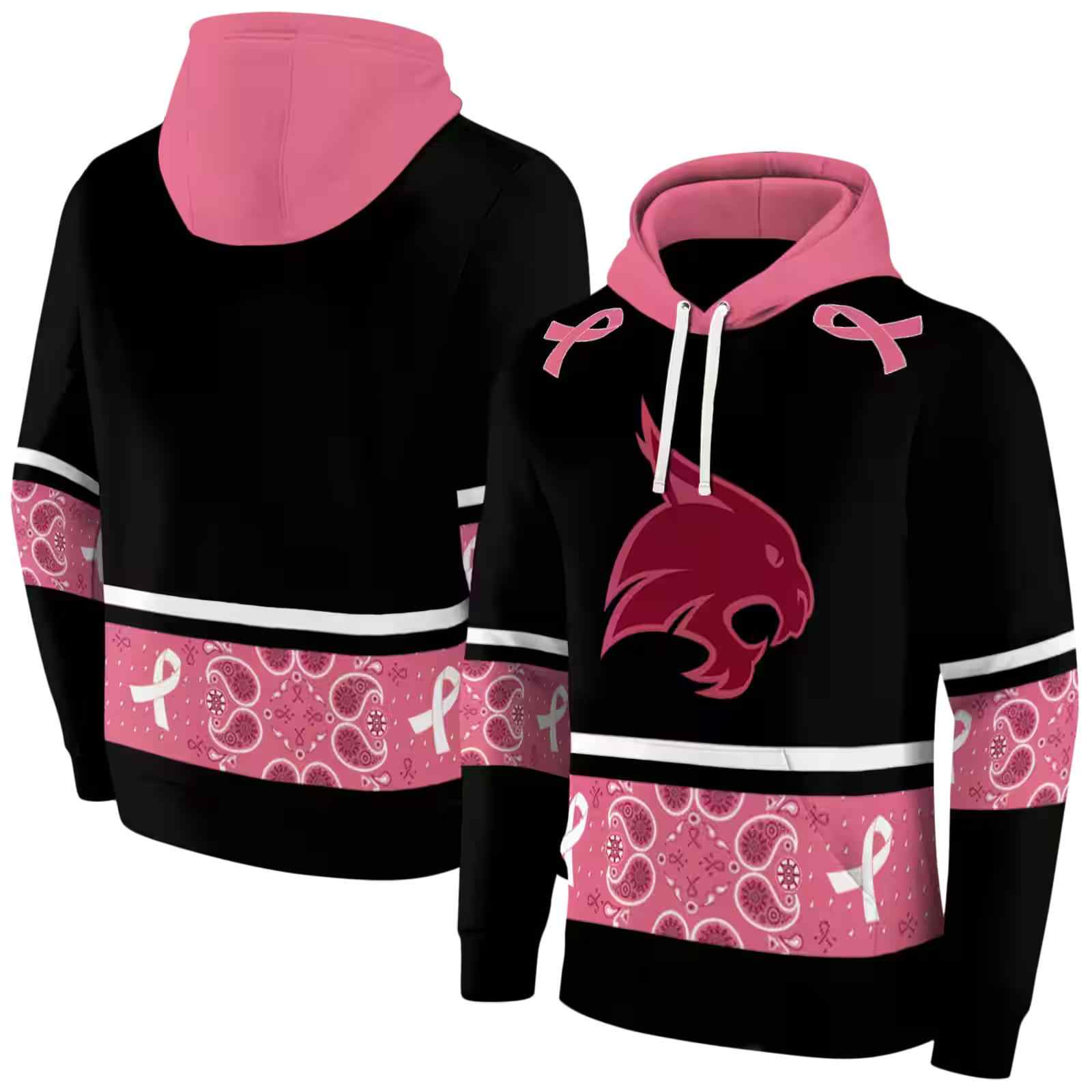 texas state bobcats awareness ribbon black pink hoodie fashion forward