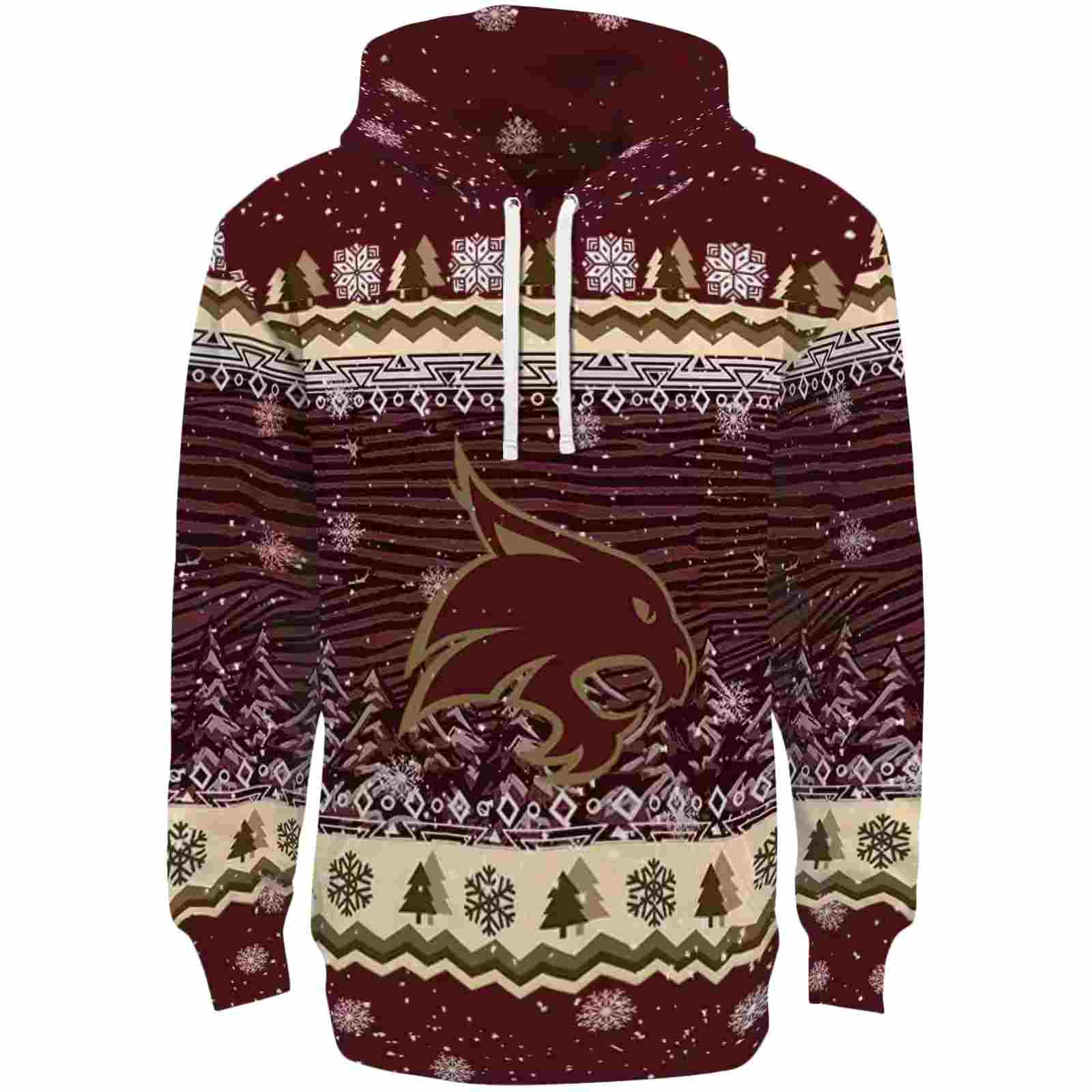 Texas State Bobcats Christmas Trees Maroon Hoodie