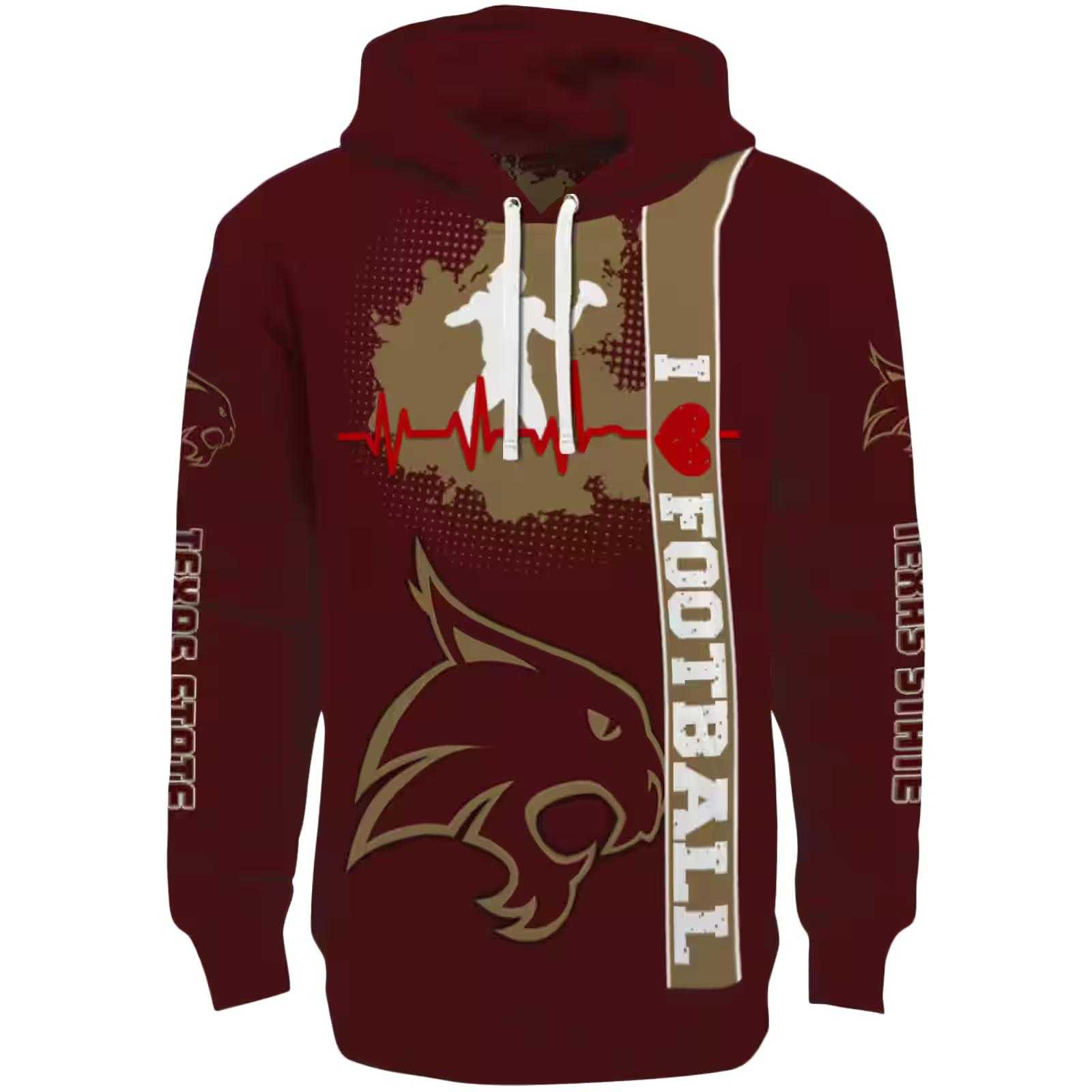Texas State Bobcats Football Heartbeat Maroon Hoodie