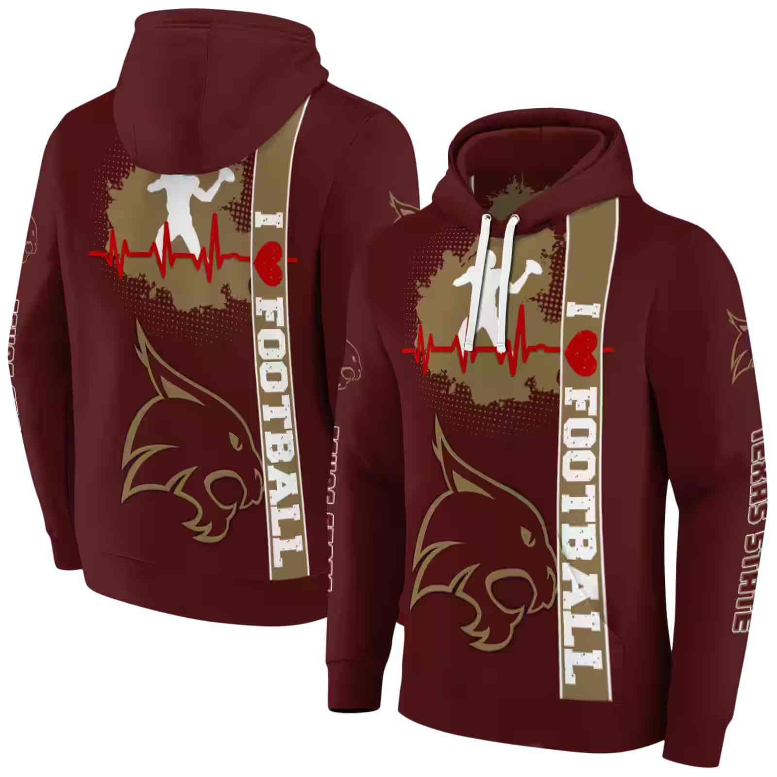 texas state bobcats football heartbeat maroon hoodie fashion forward