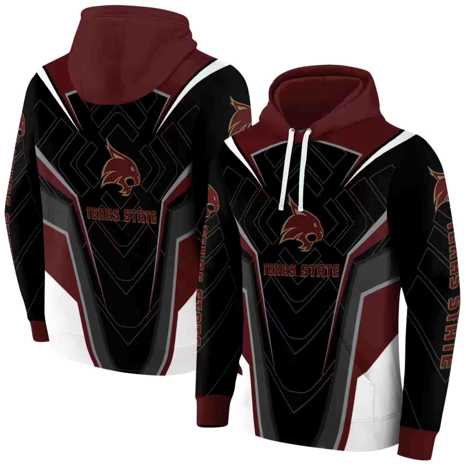 texas state bobcats futuristic pattern maroon black hoodie fashion forward