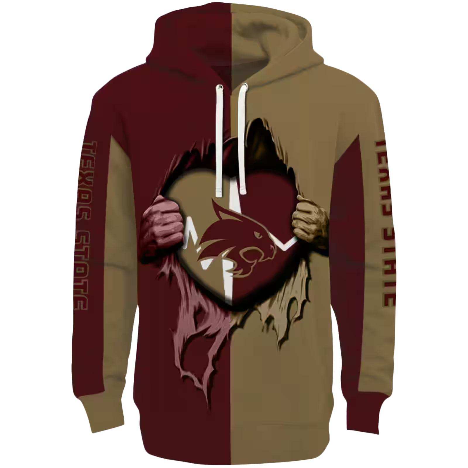 Texas State Bobcats Heartbeat Graphic Maroon Hoodie