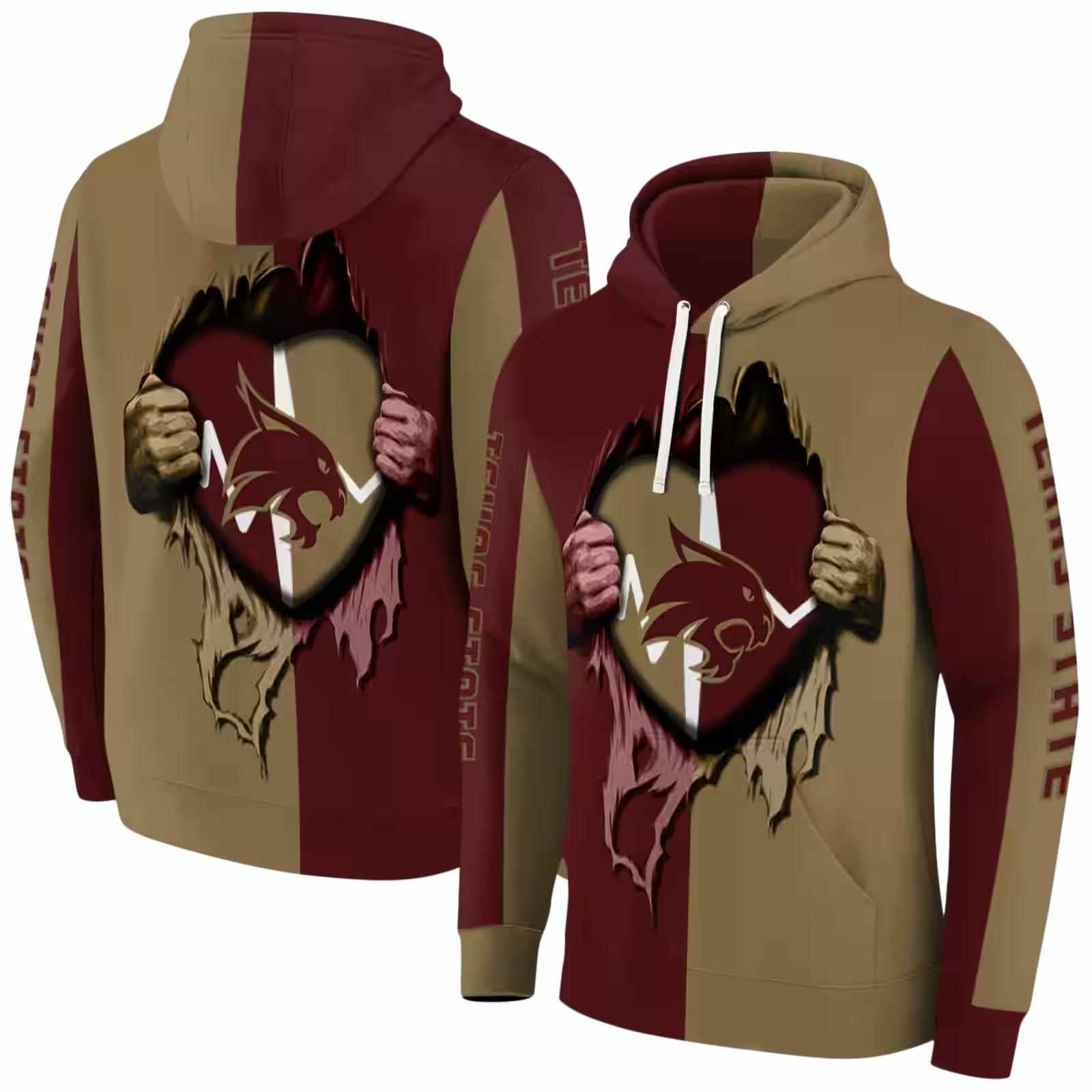 texas state bobcats heartbeat graphic maroon hoodie fashion forward