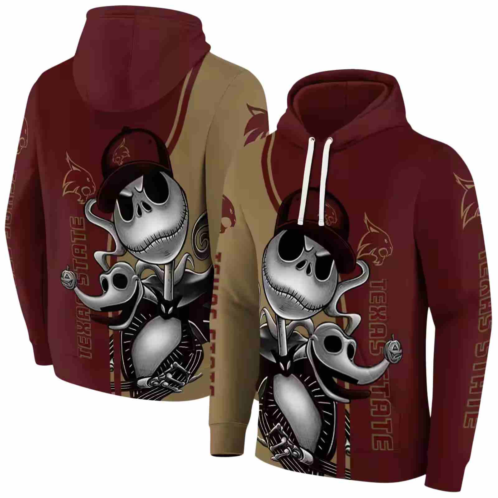 texas state bobcats jack skellington maroon hoodie fashion forward