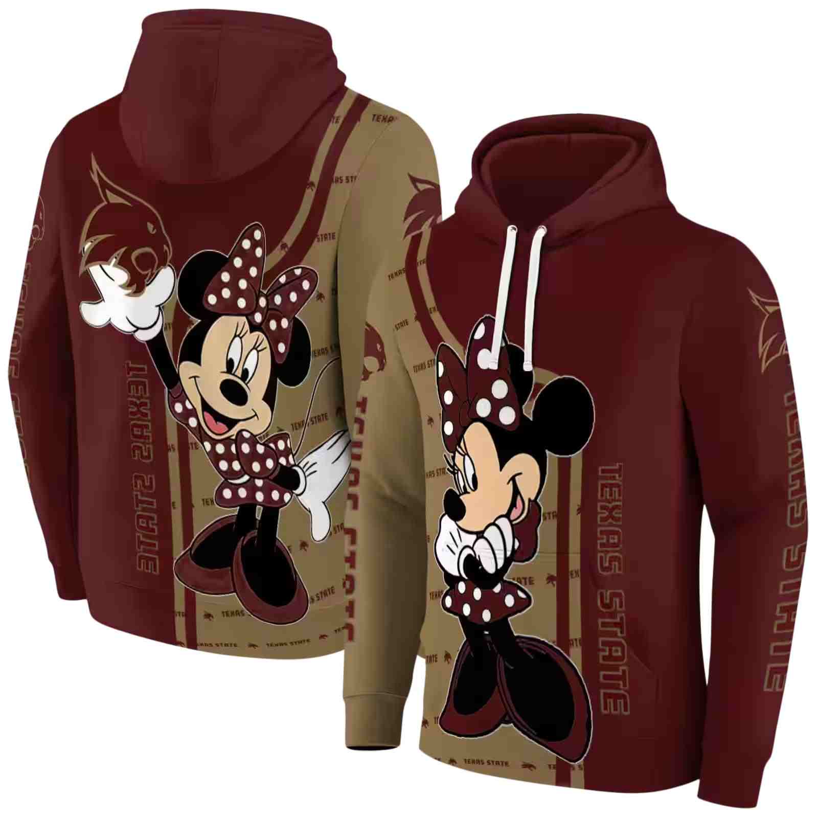 texas state bobcats minnie mouse maroon hoodie fashion forward