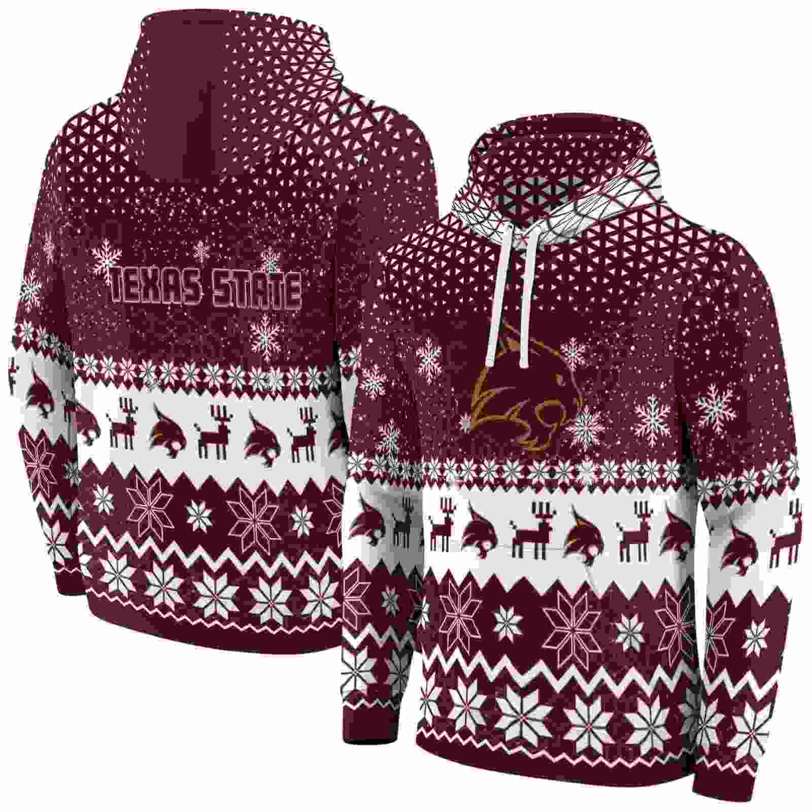 texas state bobcats reindeer motif maroon hoodie fashion forward